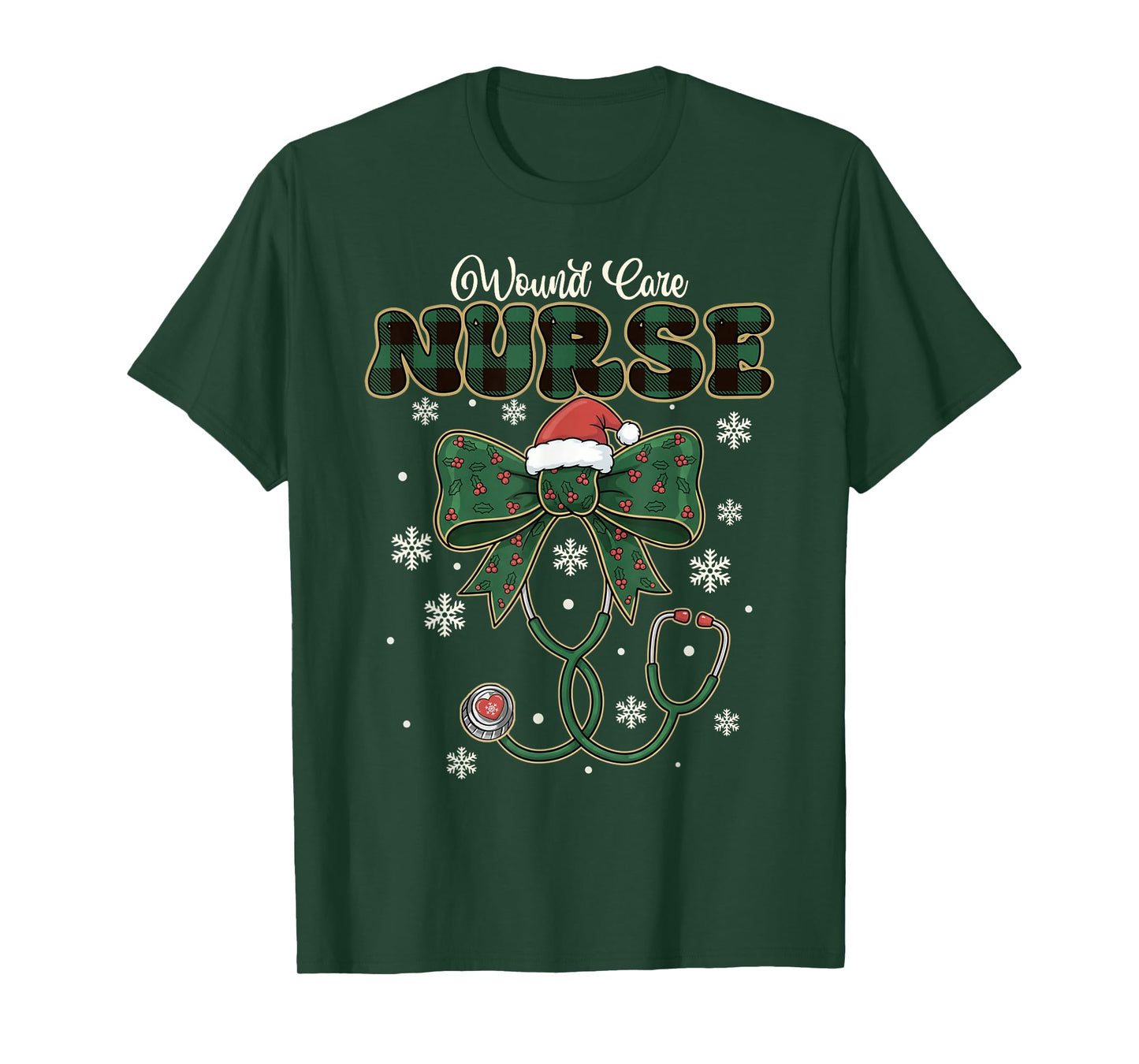 Coquette Bow Stethoscope Christmas Wound Care Nurse Santa T-Shirt