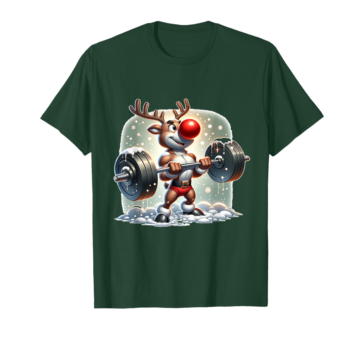 Rudolph The Red Nose Reindeer Workout Gym Weightlifter Funny T-Shirt