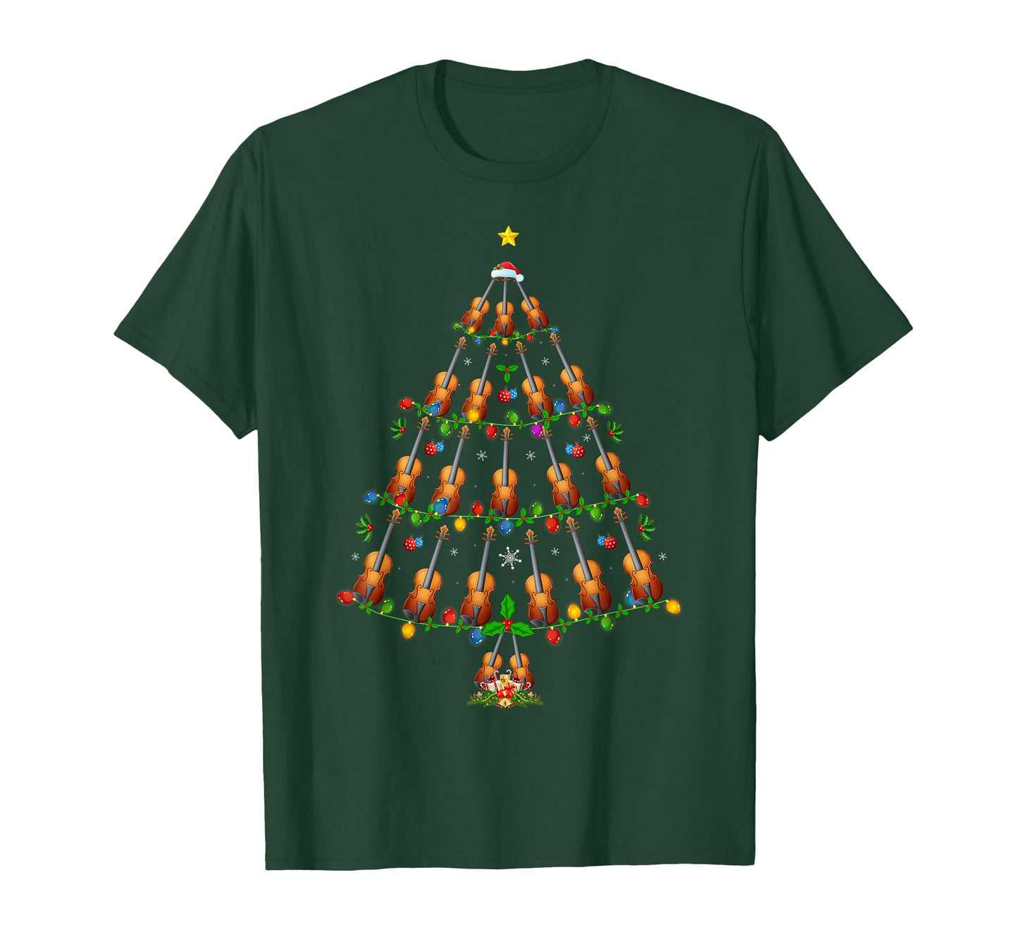 Musical Violin Christmas Tree Lights Violin Music Lover Xmas T-Shirt