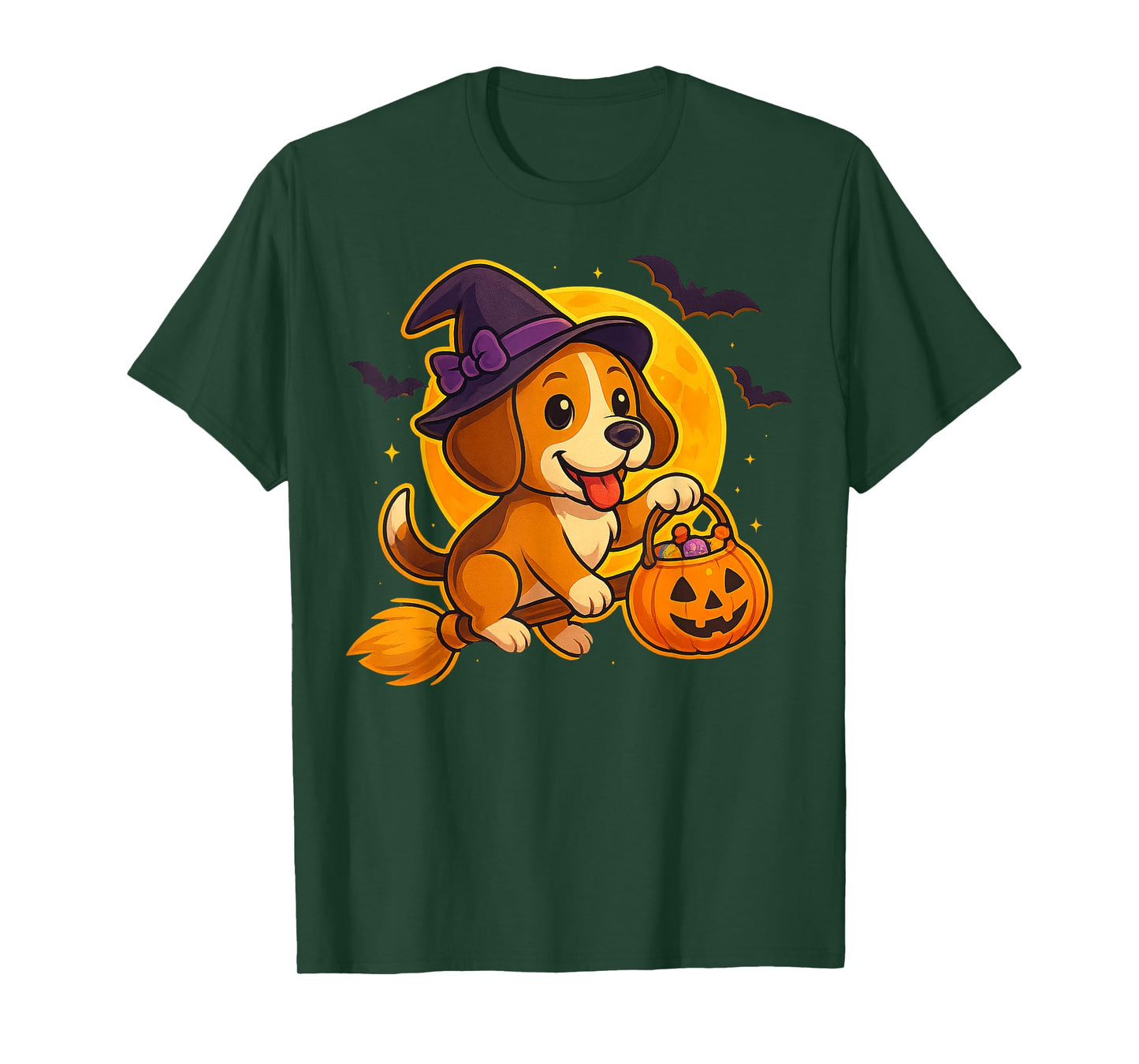 Cute Dog Witch Pumpkin Halloween Costume Boys Girls T-Shirt