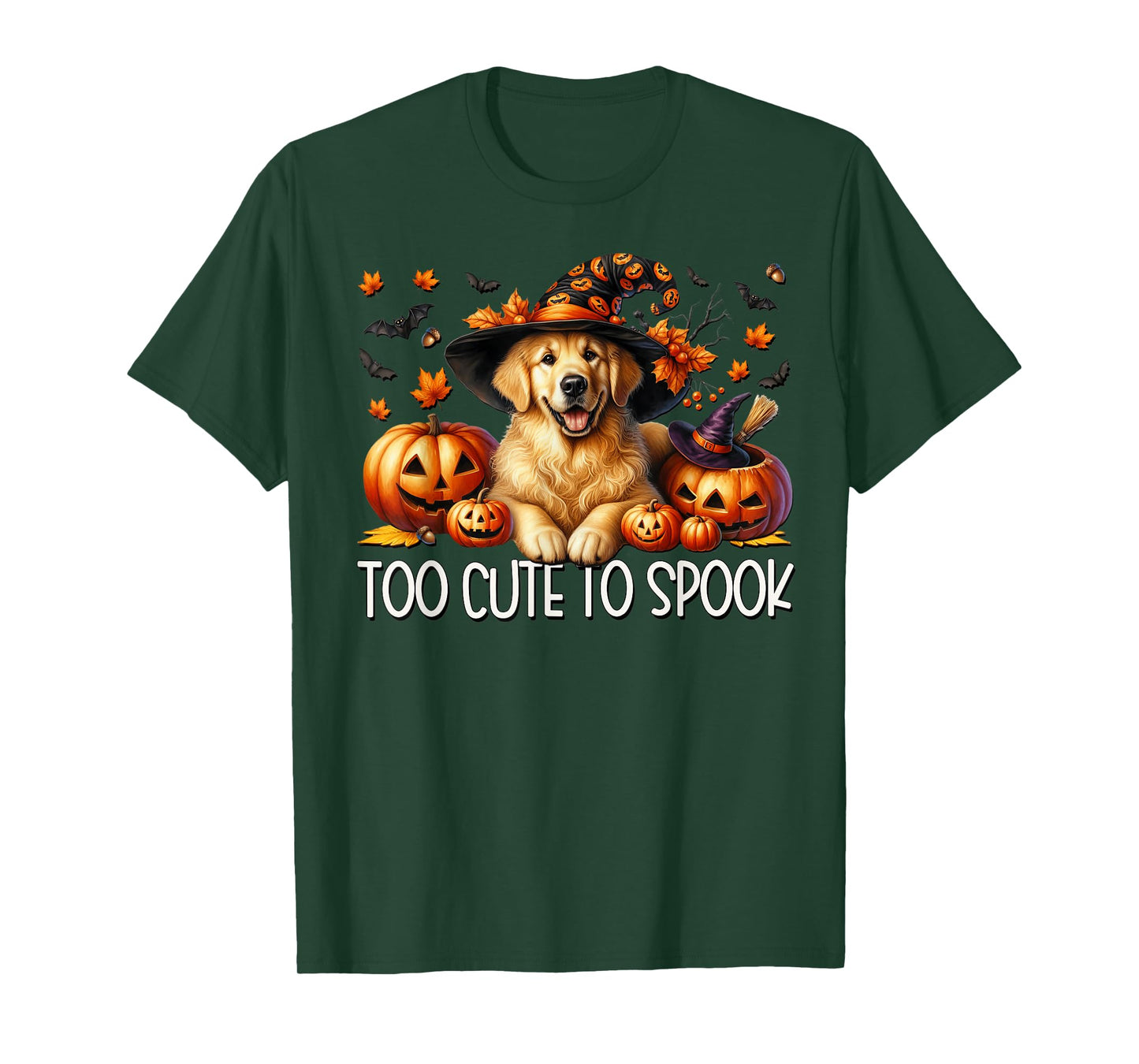 Witchy Halloween Golden Retriever is Too Cute to Spook T-Shirt