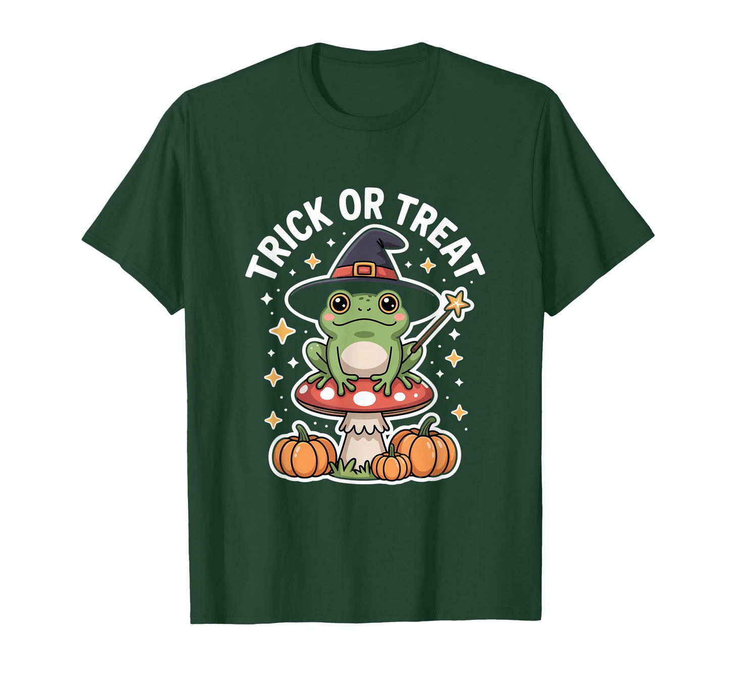 Trick Or Treat Witch Frog On Mushroom Halloween T-Shirt