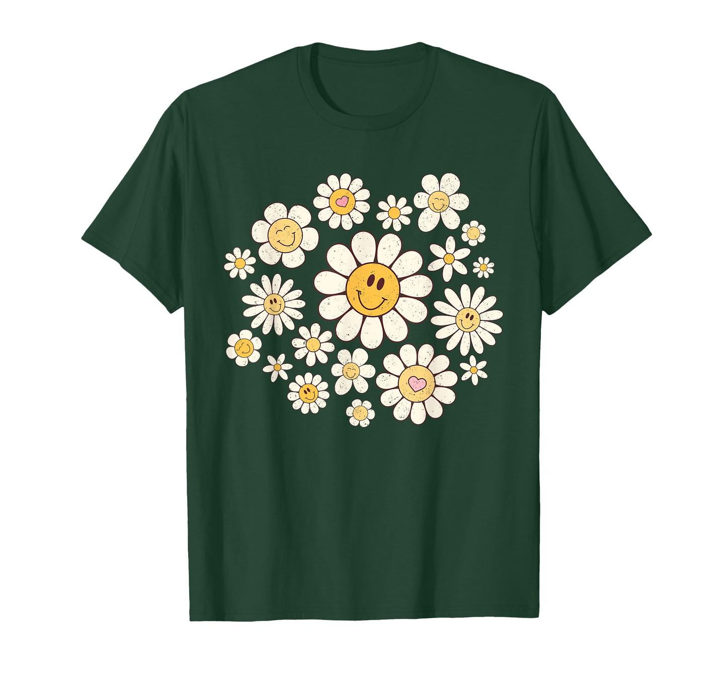 Vintage Cute Smile Face Flower Happy Face Flowers Heart Girl T-Shirt