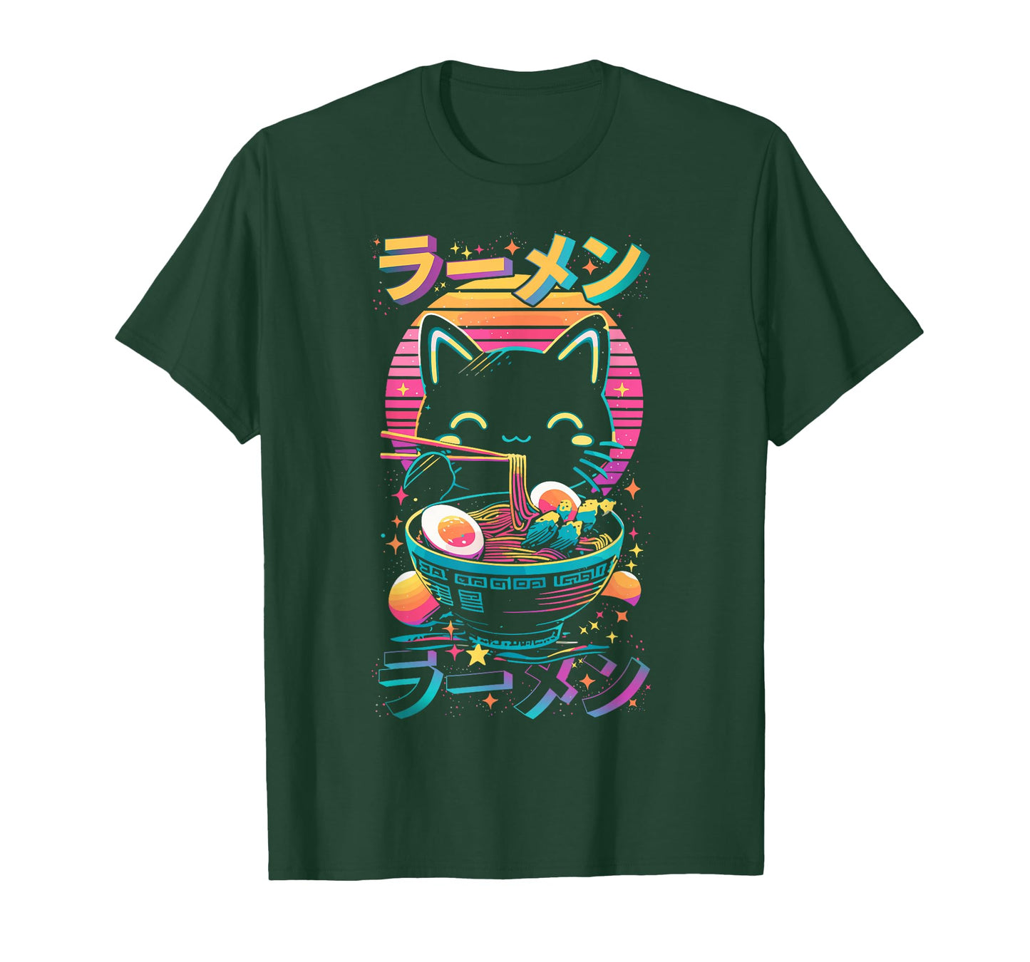 Anime Cat Eats Ramen Retro Kawaii Ramen Cat T-Shirt