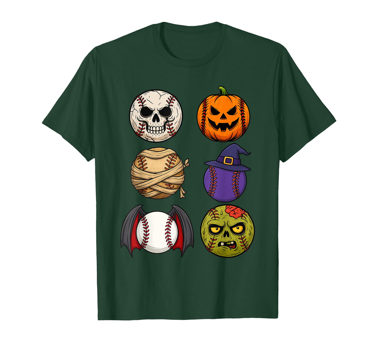 Halloween Skeleton Pumpkin Mummy Vampire Zombie Baseball T-Shirt