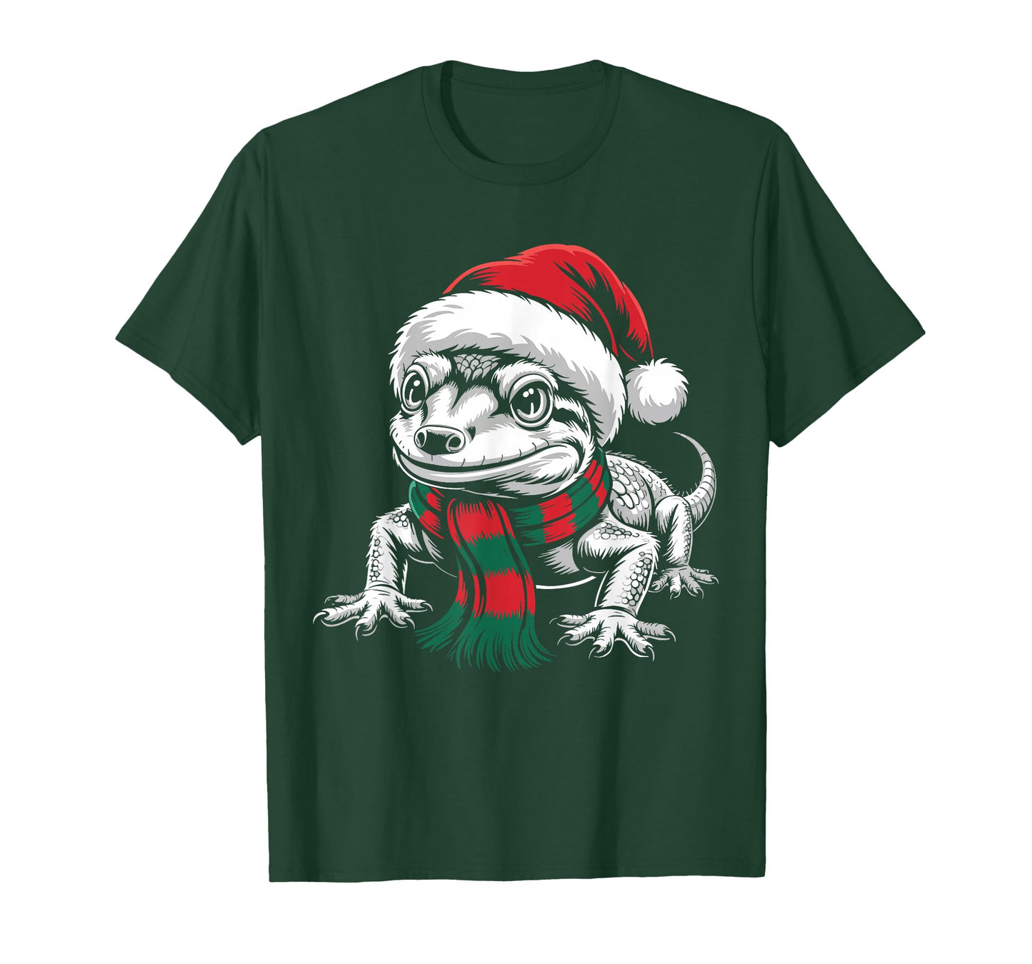 Gecko Xmas Santa Hat Scarf Christmas Costume T-Shirt