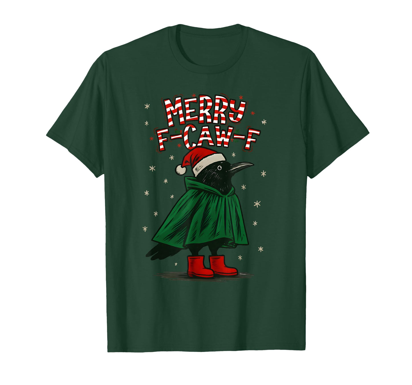 Merry Christmas F-Caw-F Crow Santa Black Bird Xmas Raven T-Shirt