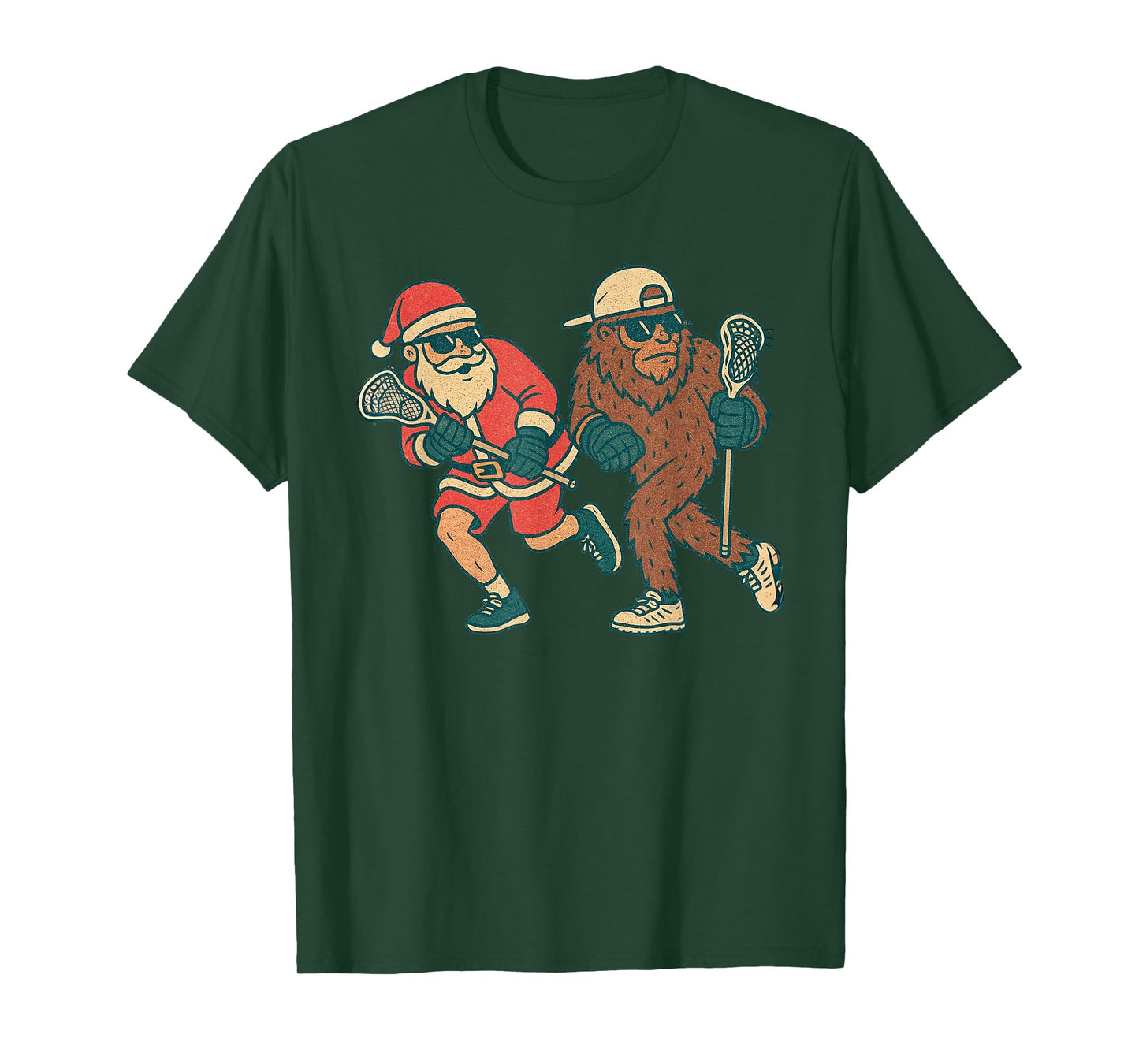 Santa Sasquatch Playing Lacrosse Christmas Vintage Lax Xmas T-Shirt