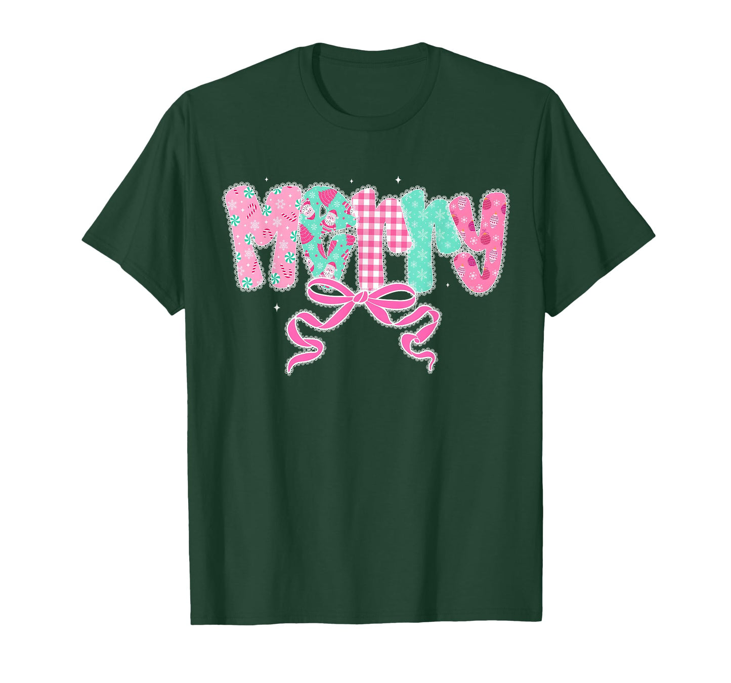 Merry Christmas Preppy Coquette Lace Bow Girl Women T-Shirt