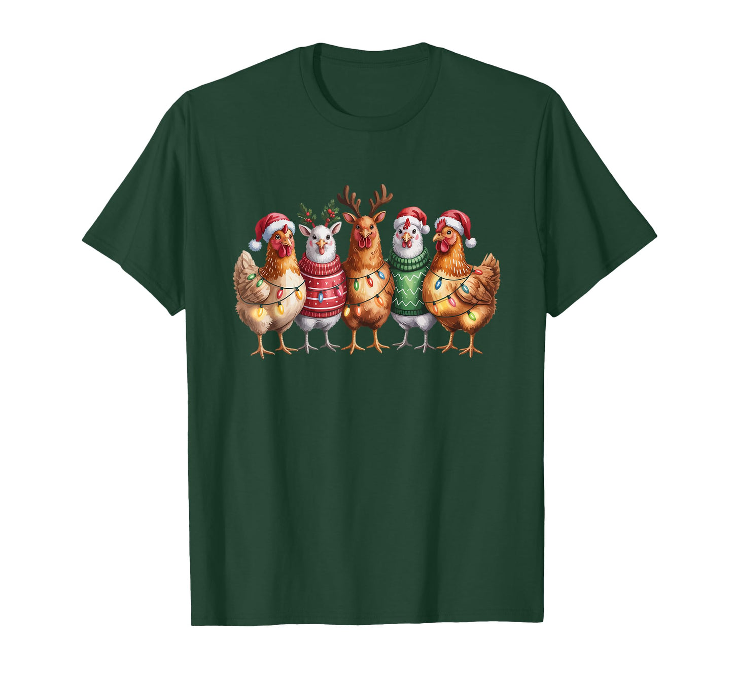 Christmas Lights Chicken Santa Funny Xmas Tree for Men Women T-Shirt