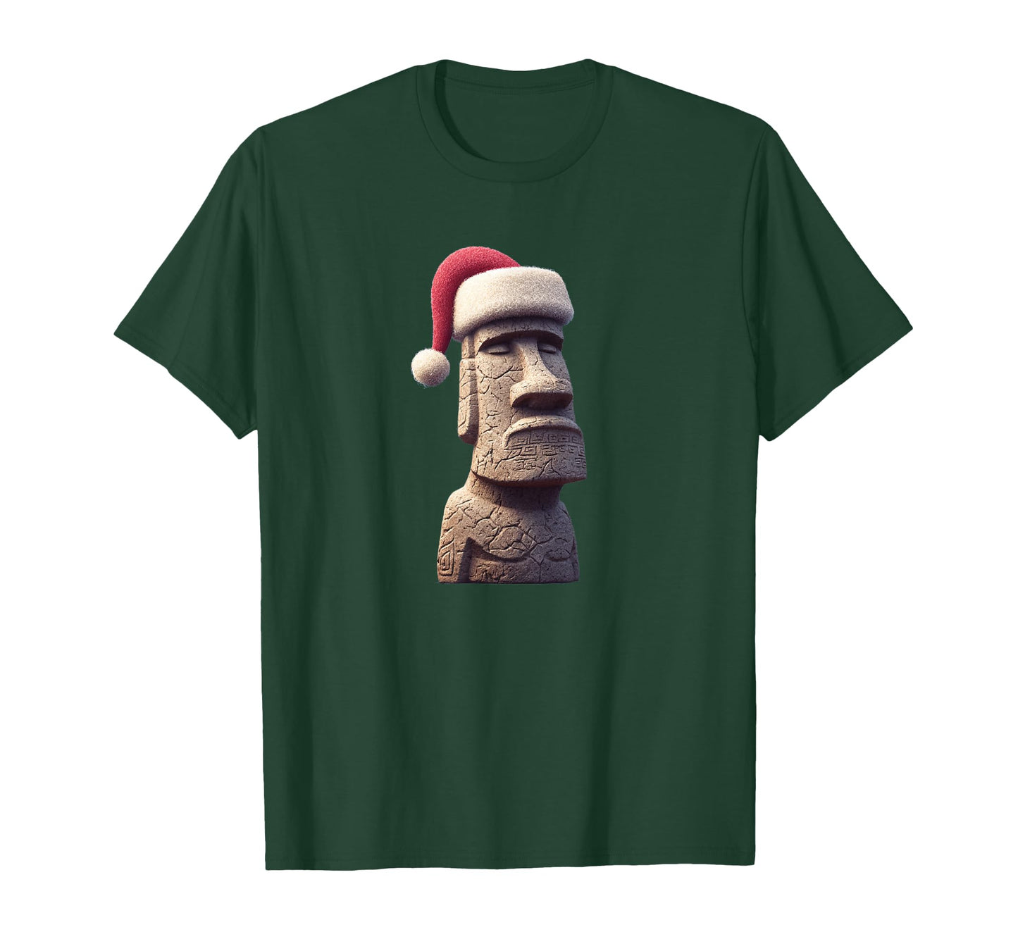 Awesome Stone Face Costume with Santa Hat for Moai Lovers T-Shirt