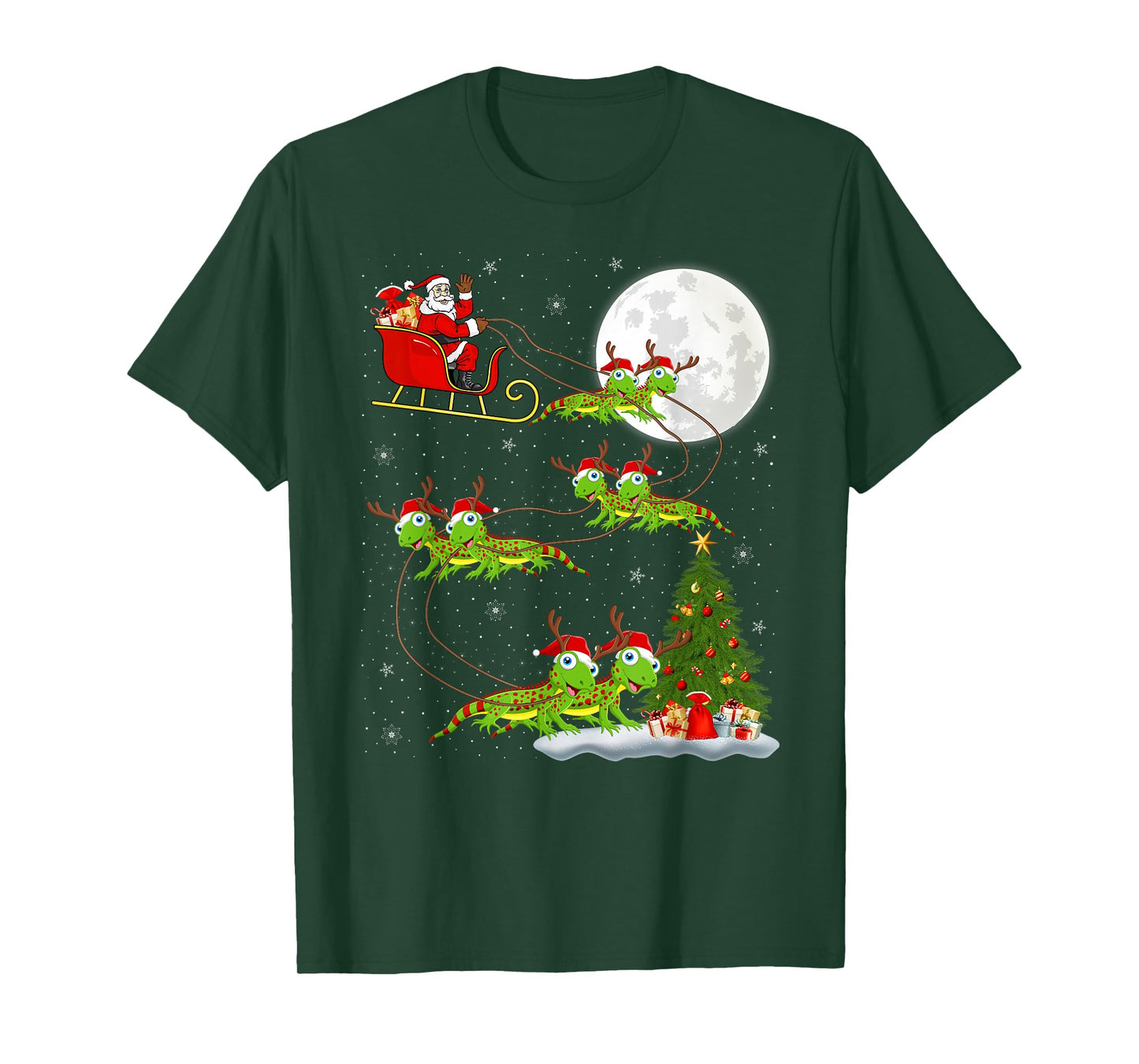 Lizard Gecko Santa Sleigh Flying Funny Magical Christmas T-Shirt