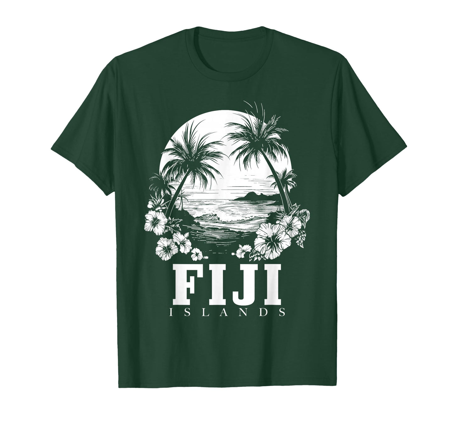 Fiji Islands Hibiscus Flowers Beach Surfer Souvenir T-Shirt