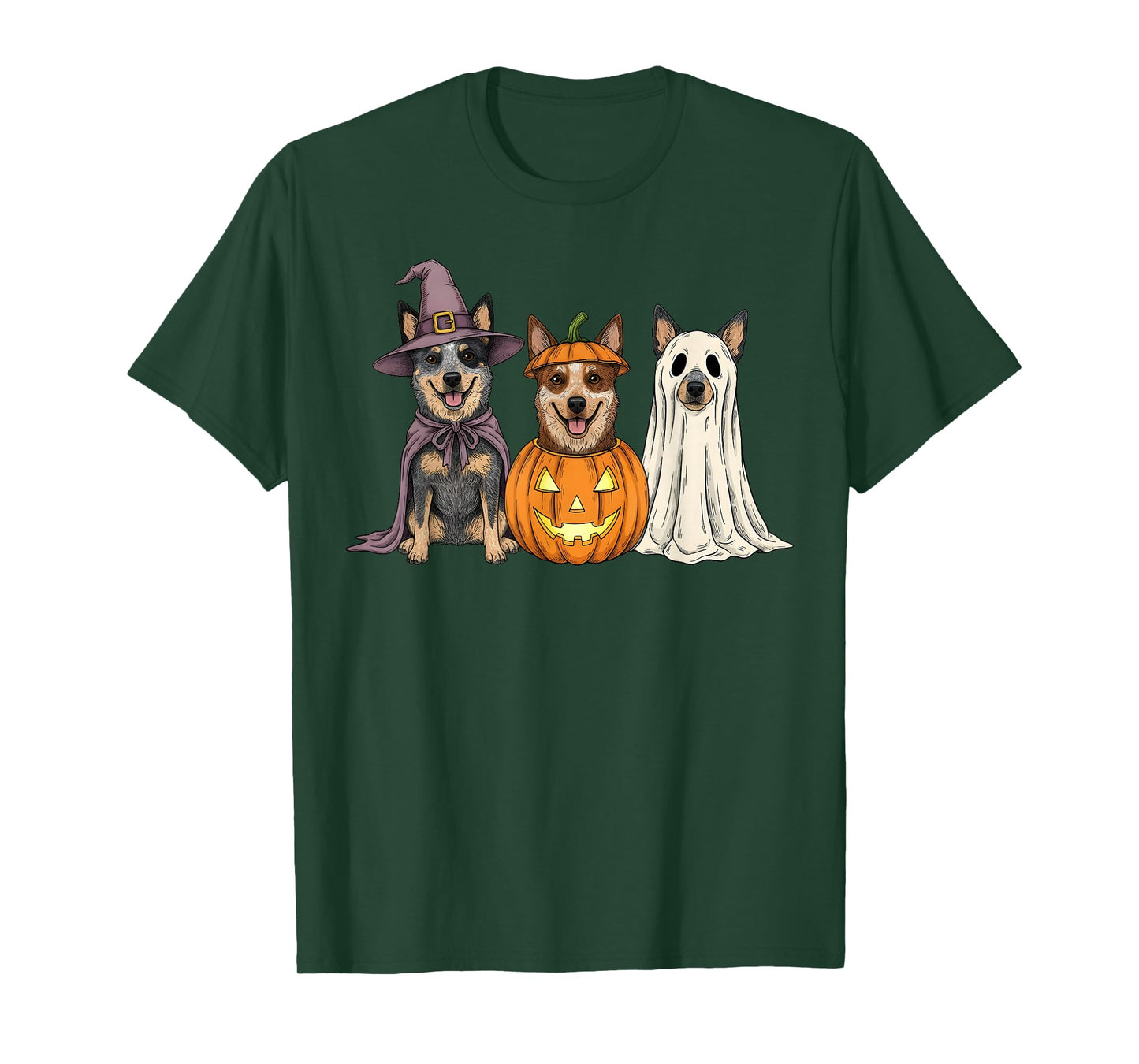 Spooky Ghost Blue Heeler Pumpkin Halloween Dog Lover T-Shirt