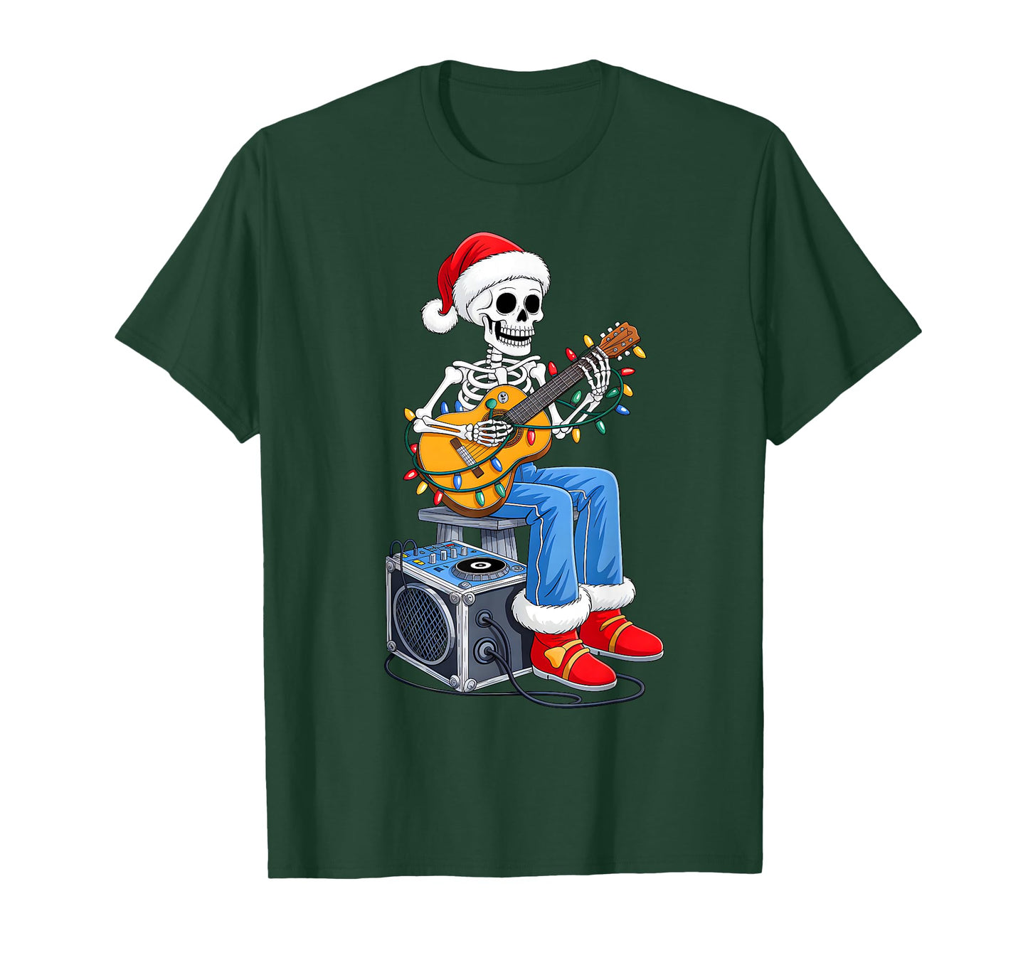Xmas Santa Skeleton Playing Guitar Funny Christmas Boys Kids T-Shirt