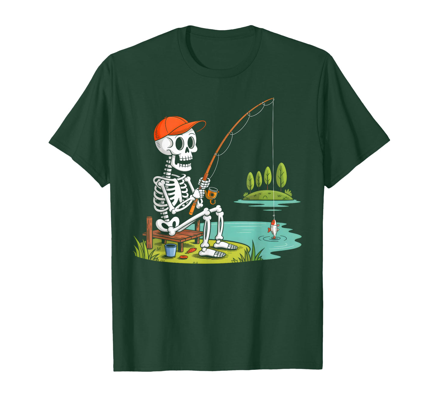 Skeleton Fishing Halloween Costume Boys Men Dad Fisherman T-Shirt