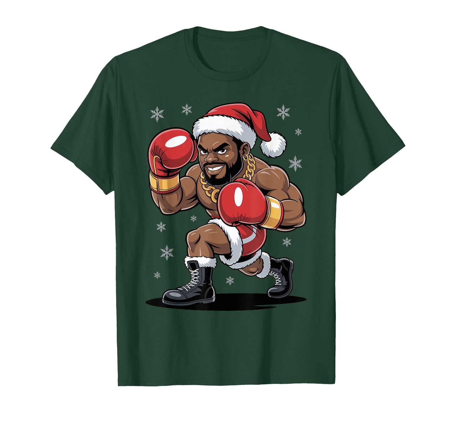 Funny Afro Santa Boxing African American Christmas Holiday T-Shirt