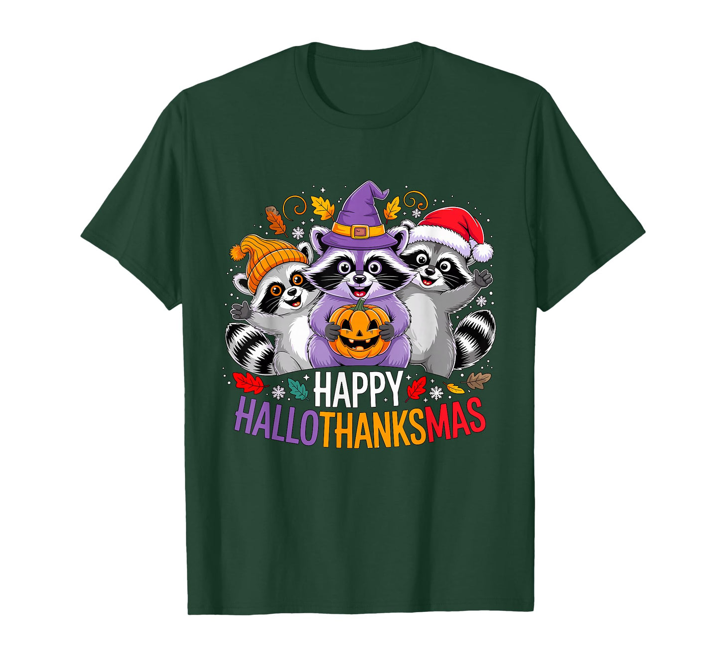 Happy Hallothanksmas Raccoon Trio Pumpkin T-Shirt