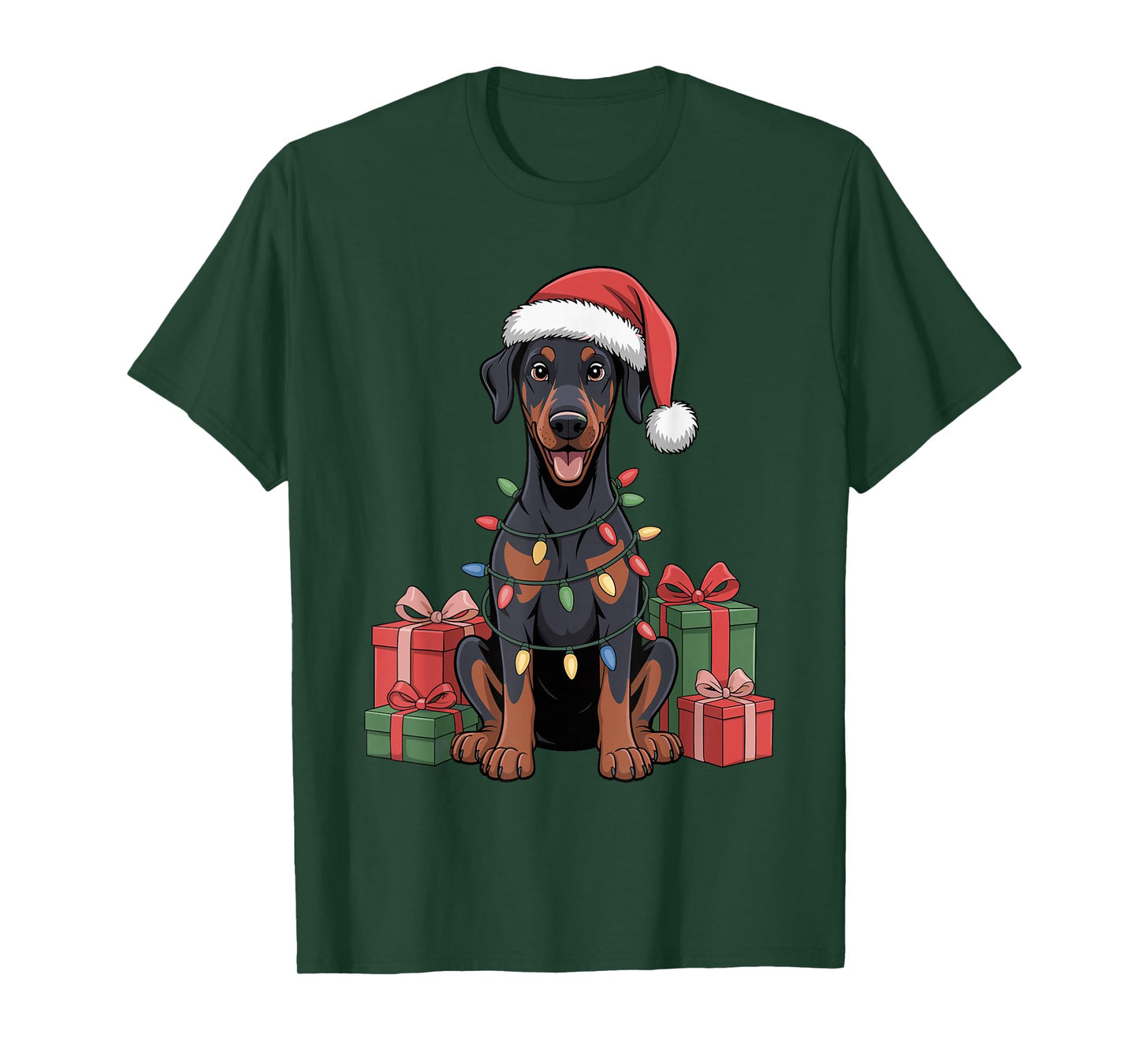 Cute Doberman Santa Hat Christmas Dobie Dog Lover Holiday T-Shirt