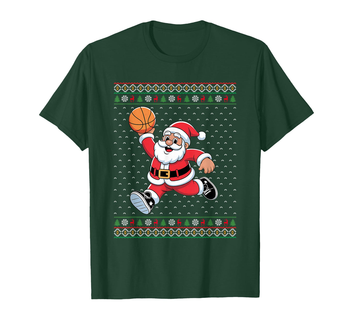 Santa Claus Playing Basketball Ugly Christmas Men Women T-Shirt