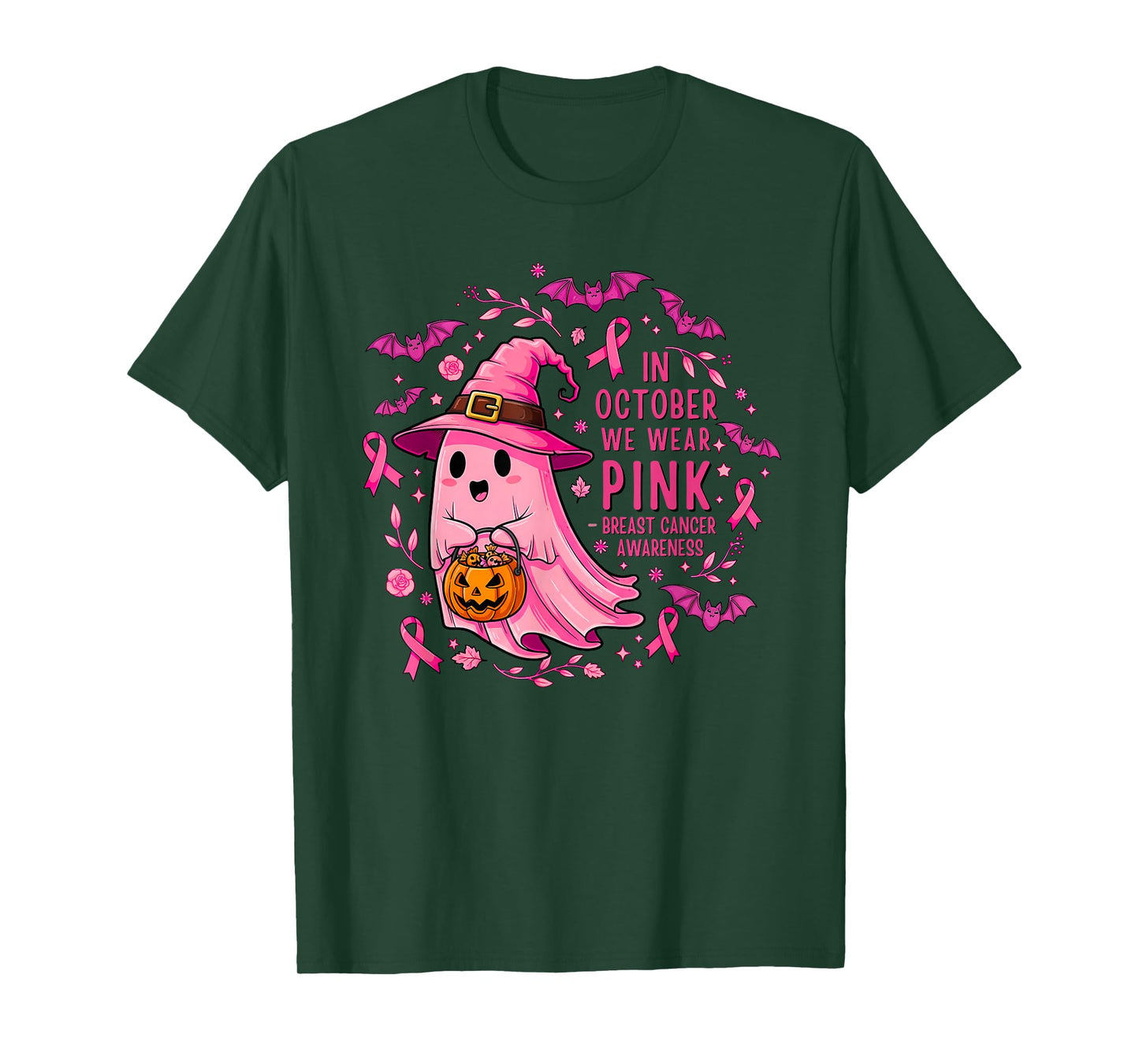 Breast Cancer Women Halloween in October We Wear Pink T-Shirt