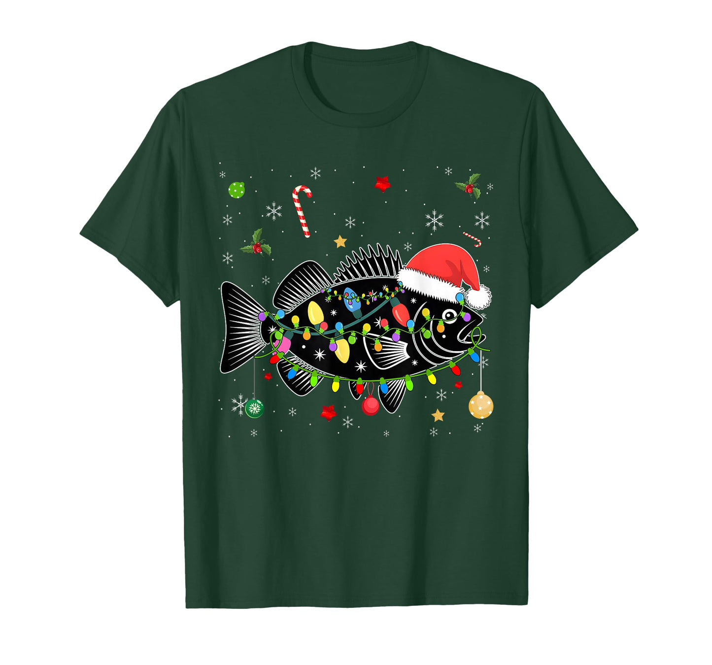 Walleye Fishing Funny Christmas Lights Fish Santa Hat T-Shirt