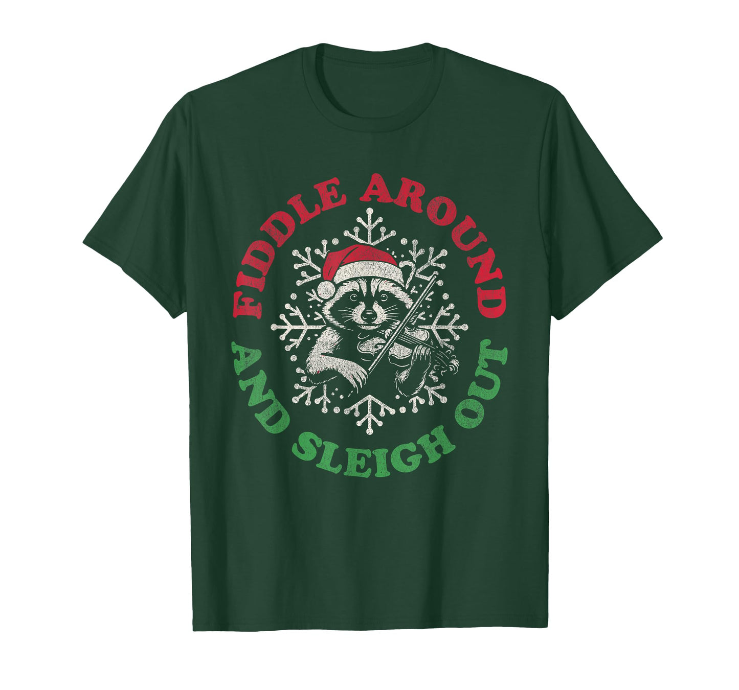 Fiddle Around Sleigh Out Funny Holiday Bluegrass Christmas T-Shirt