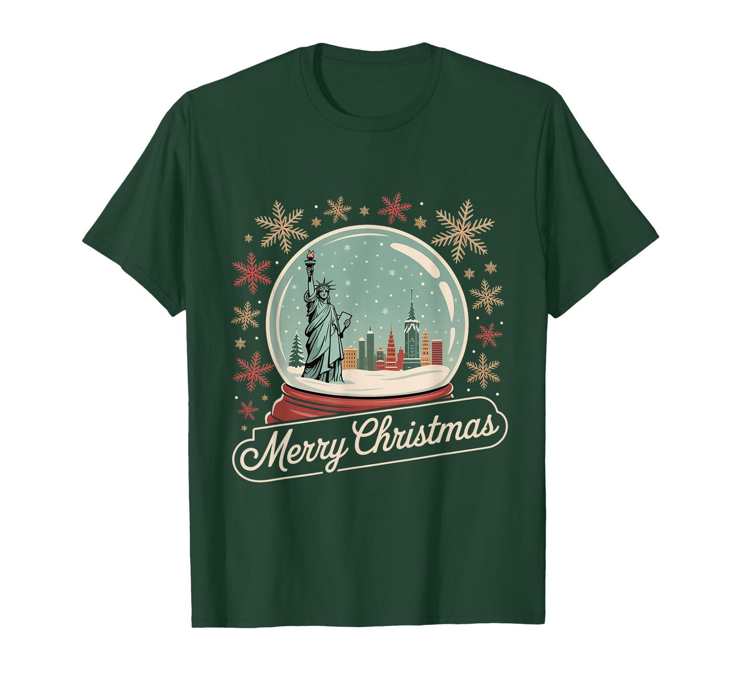 Merry Christmas New York Skyline in Snow Globe Snow Sparkles T-Shirt