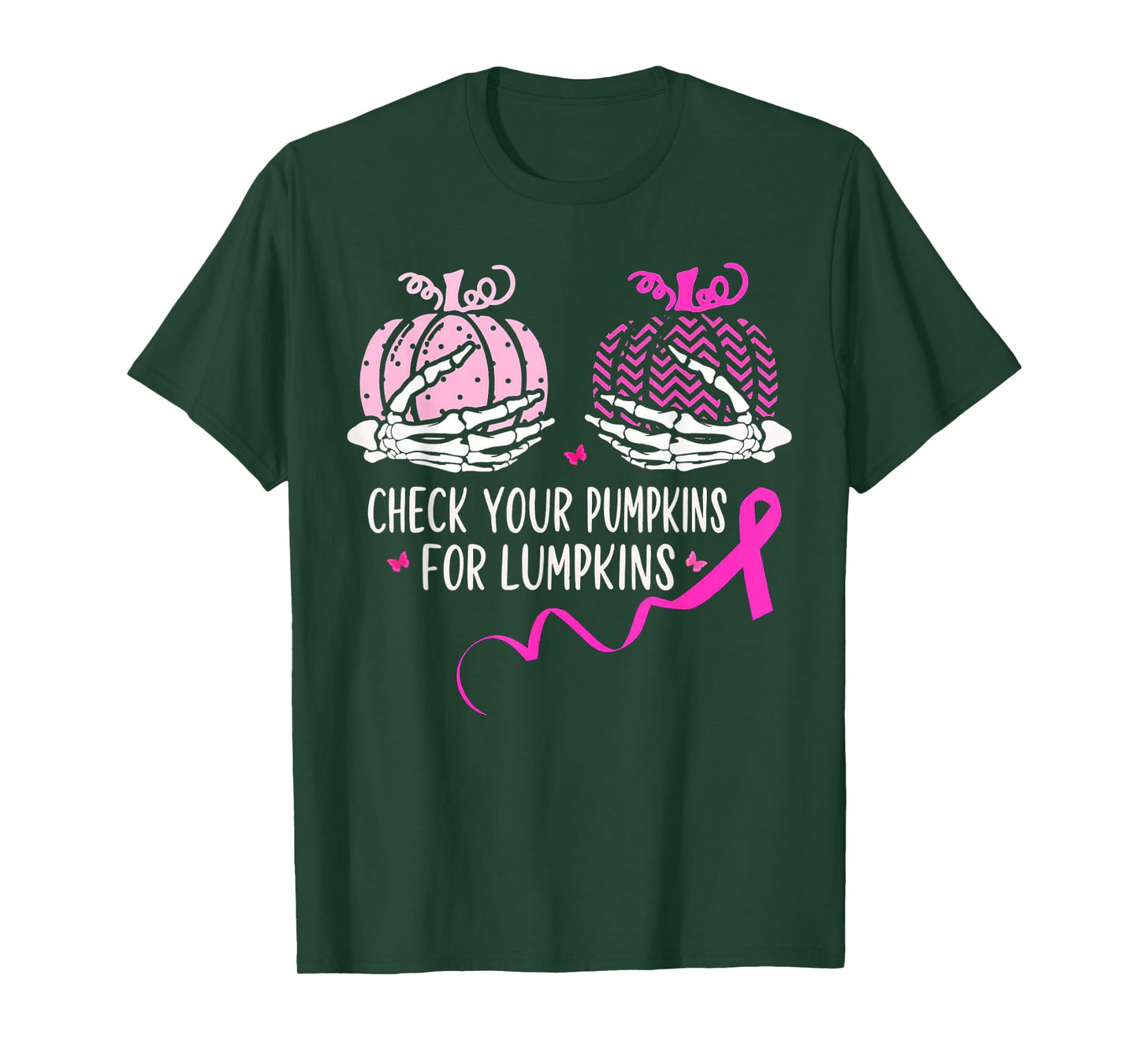 Skeleton Check Your Pumpkins Pink Breast Cancer Awareness T-Shirt