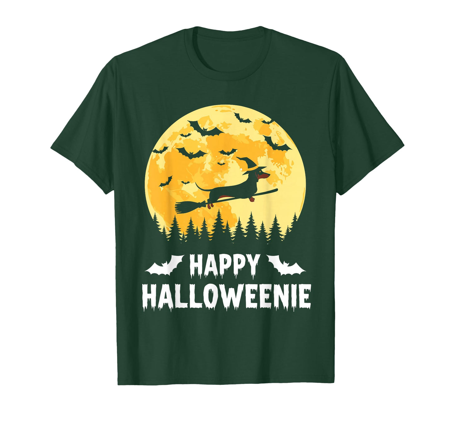 Happy Halloweenie Funny Halloween Dachshund Flying Witch T-Shirt