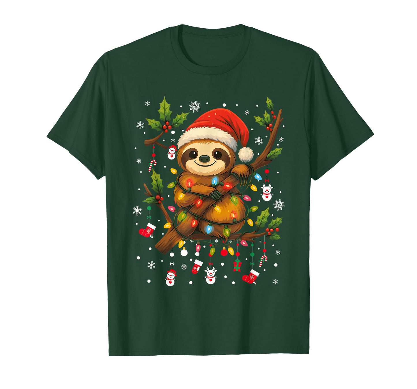 Sloths Christmas Santa Hat Xmas Lights Gifts Men Boys Kids T-Shirt