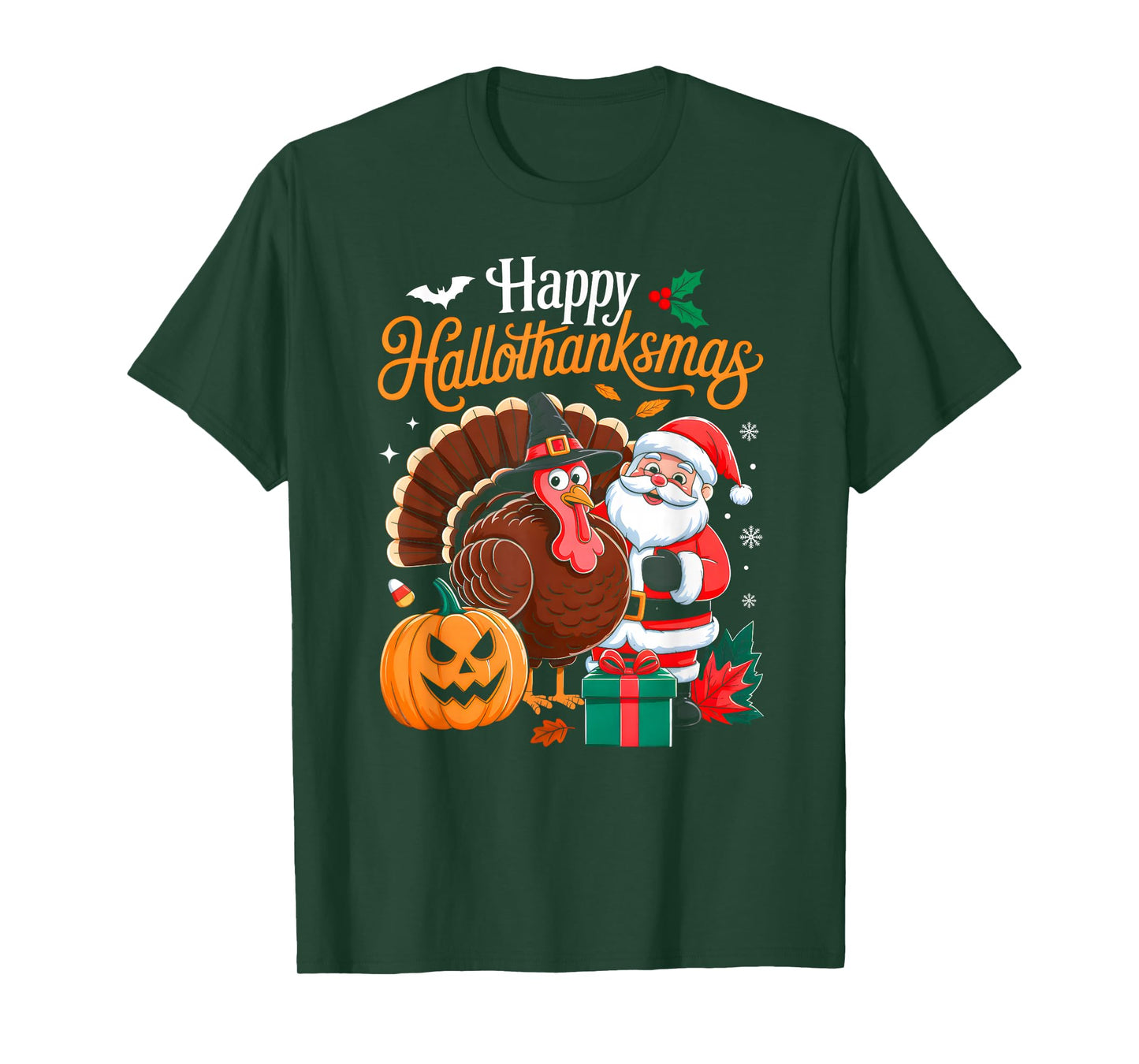 Happy Hallothanksmas Funny Halloween Thanksgiving Christmas T-Shirt