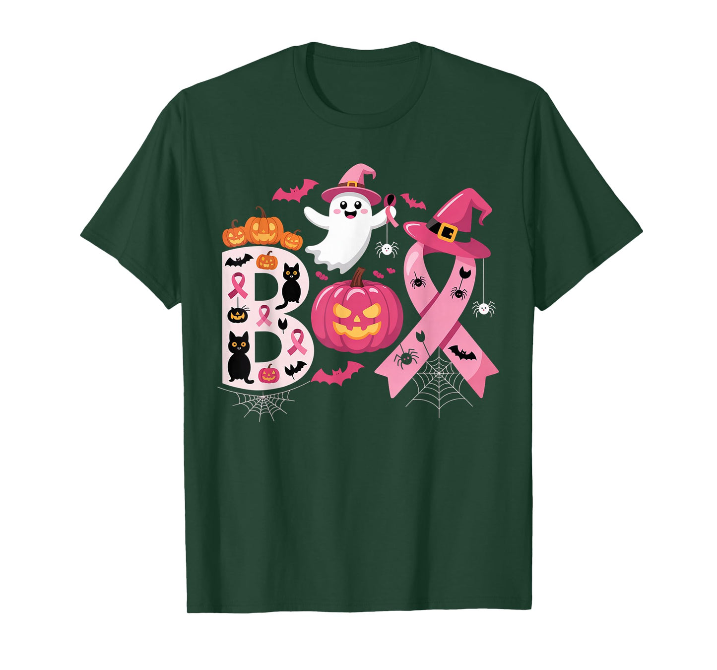 Boo Halloween Pumpkin Pink Ribbon Witch Cancer Awareness T-Shirt