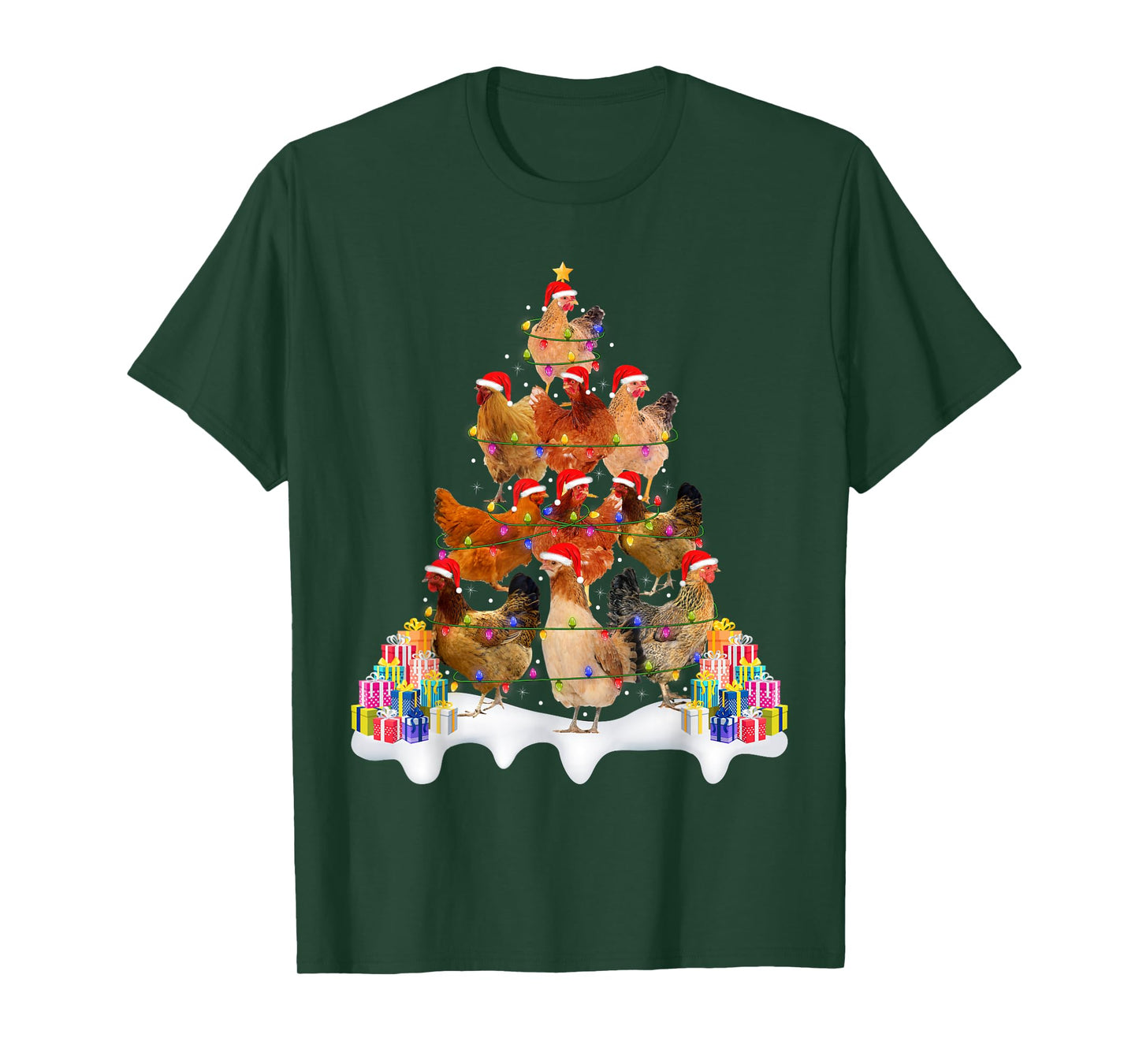 Chicken Christmas Tree Lights Funny Farm Animal Chicken Xmas T-Shirt