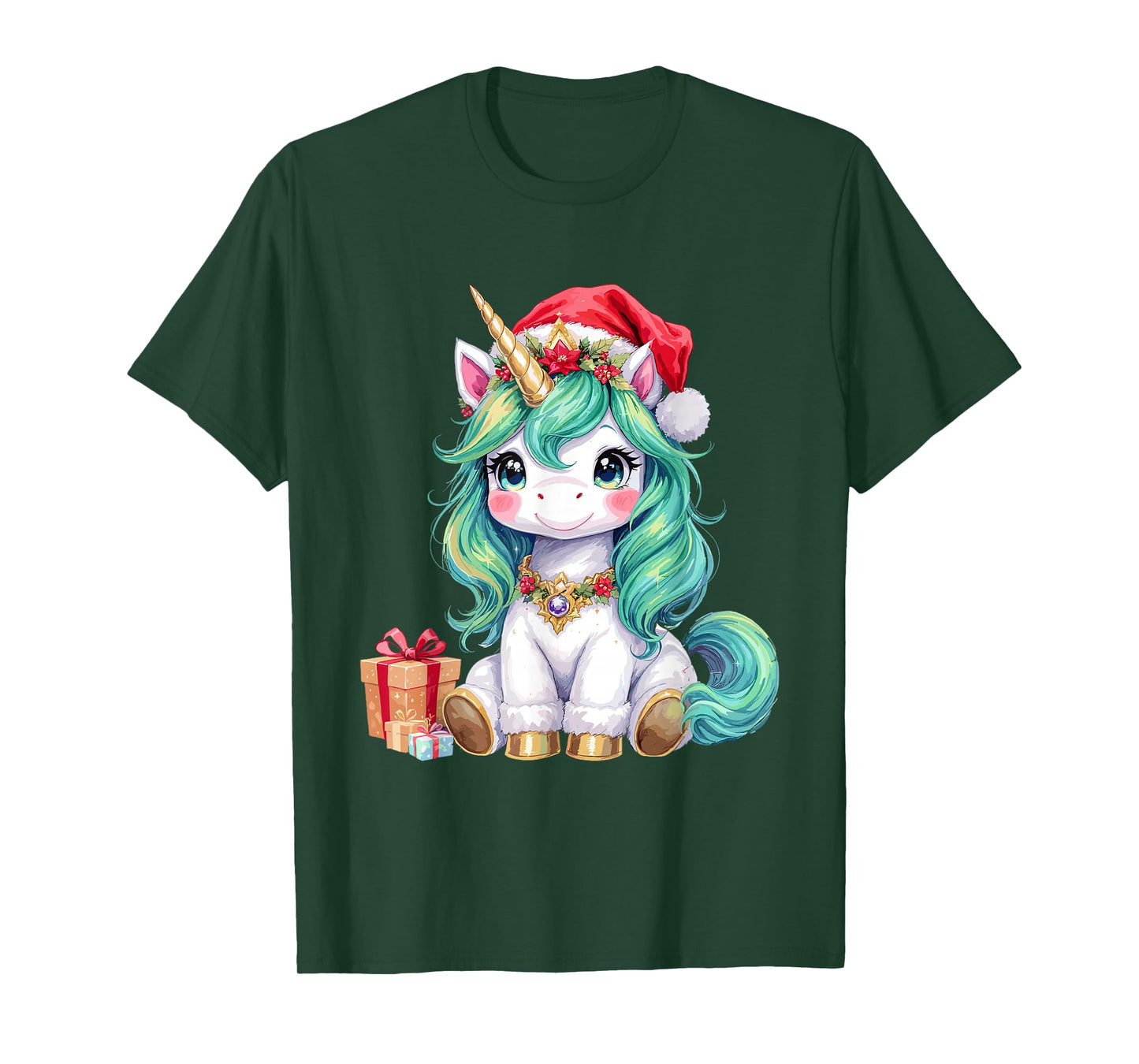 Cute Unicorn Magical Christmas Girls Kids Santa Xmas T-Shirt