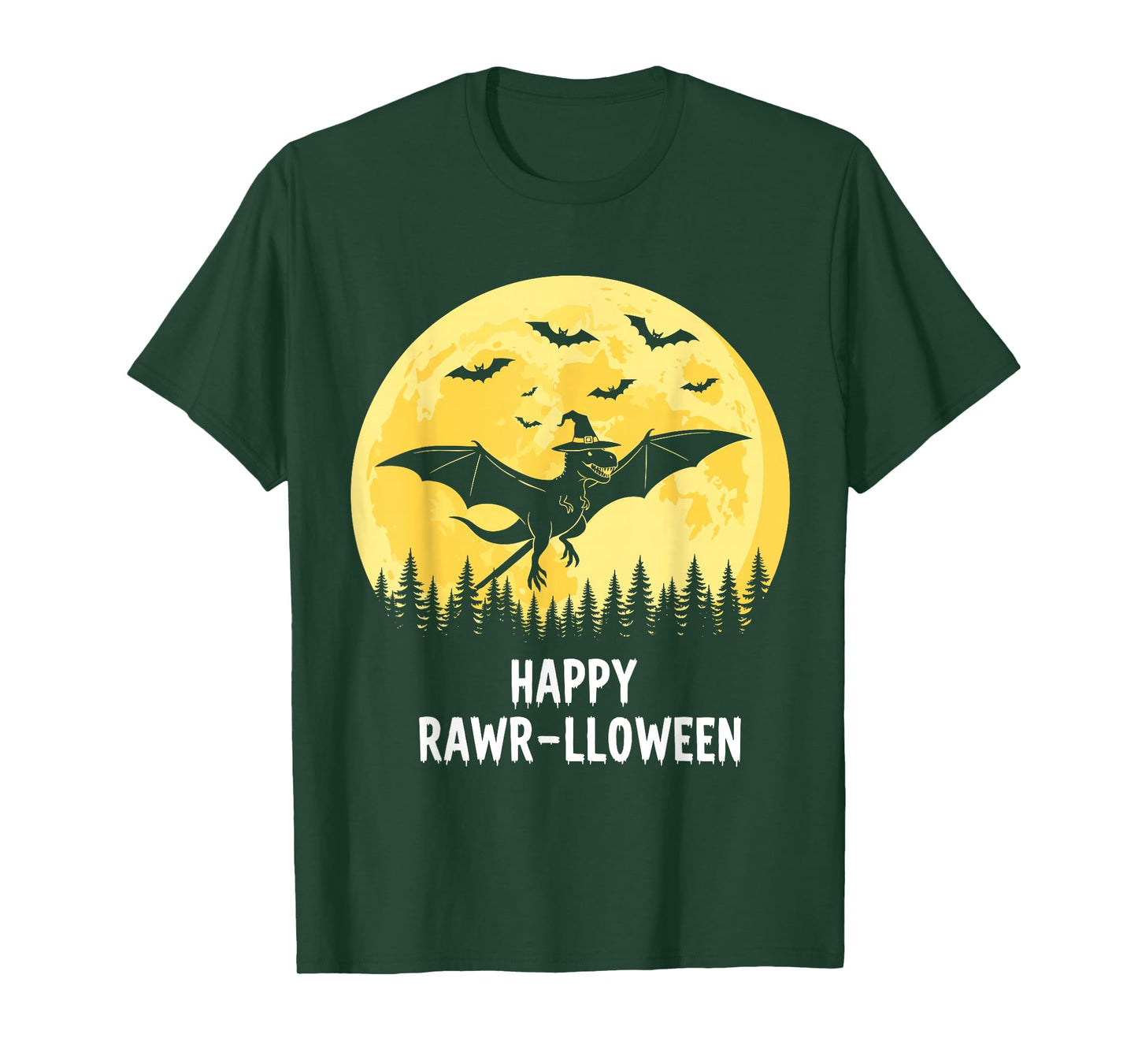 Happy Rawr-lloween Funny Halloween T Rex Flying Witch T-Shirt