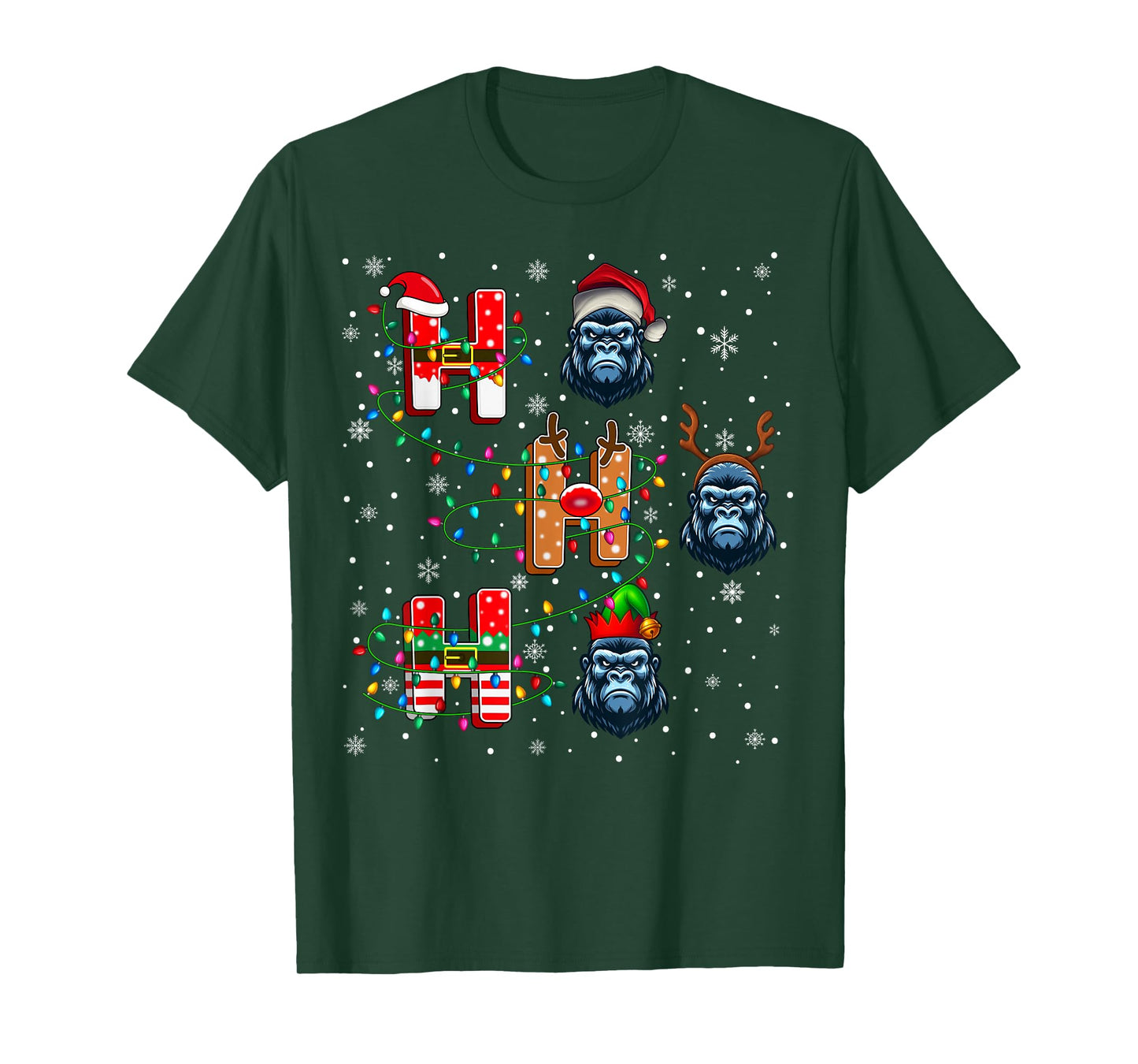 Ho Ho Ho Santa Reindeer Hat Elf Gorilla Animal Christmas T-Shirt