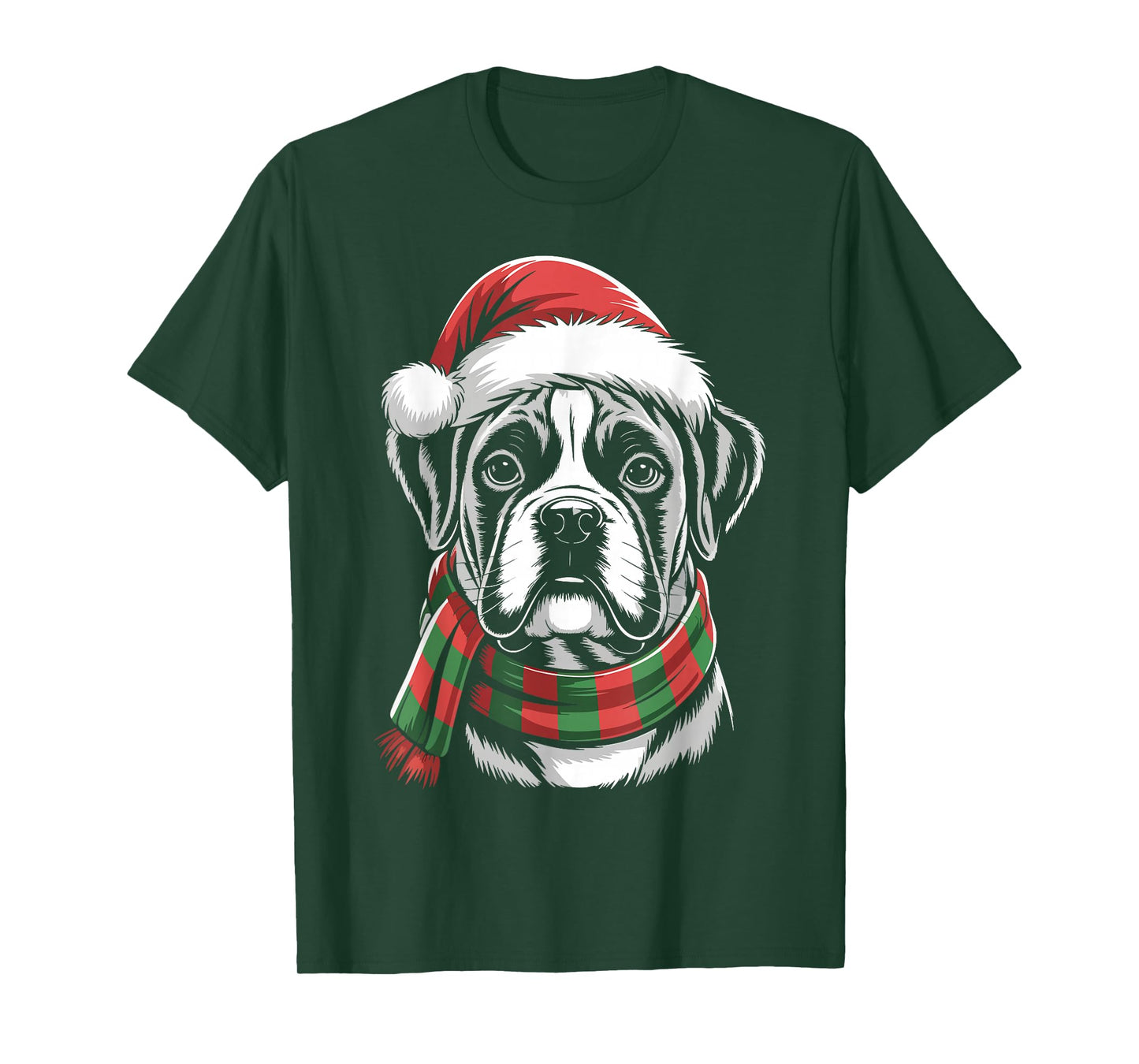 Boxer Dog Xmas Santa Hat Scarf Christmas Costume T-Shirt