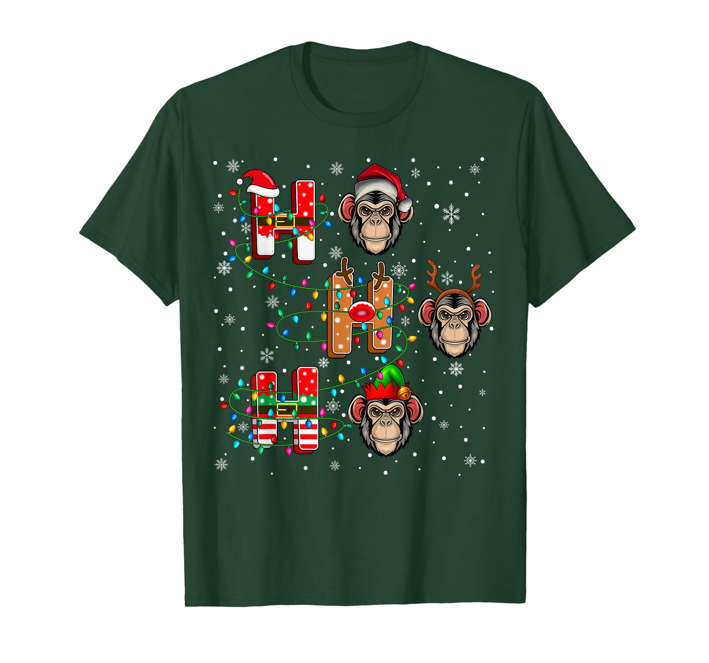 Ho Ho Ho Santa Reindeer Hat Elf Chimpanzee Animal Christmas T-Shirt