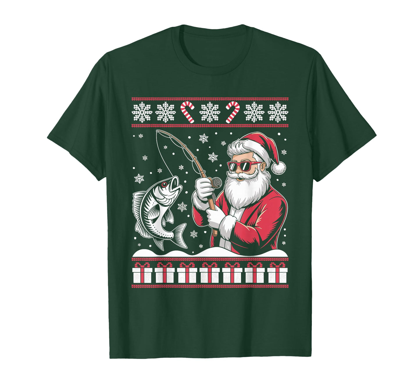 Funny Santa Claus Fishing Ugly Christmas Sweater Fisherman T-Shirt