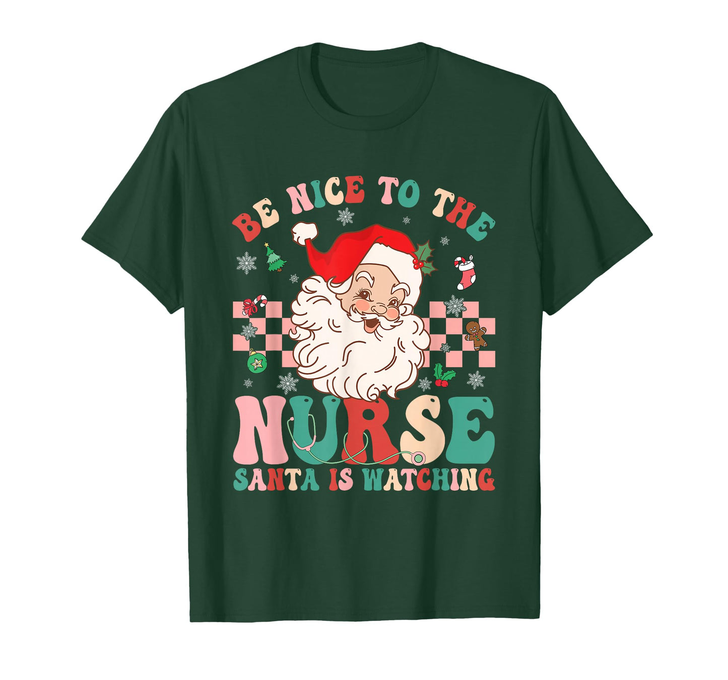 Be Nice to The Nurse Santa is Watching Retro Christmas Nurse T-Shirt