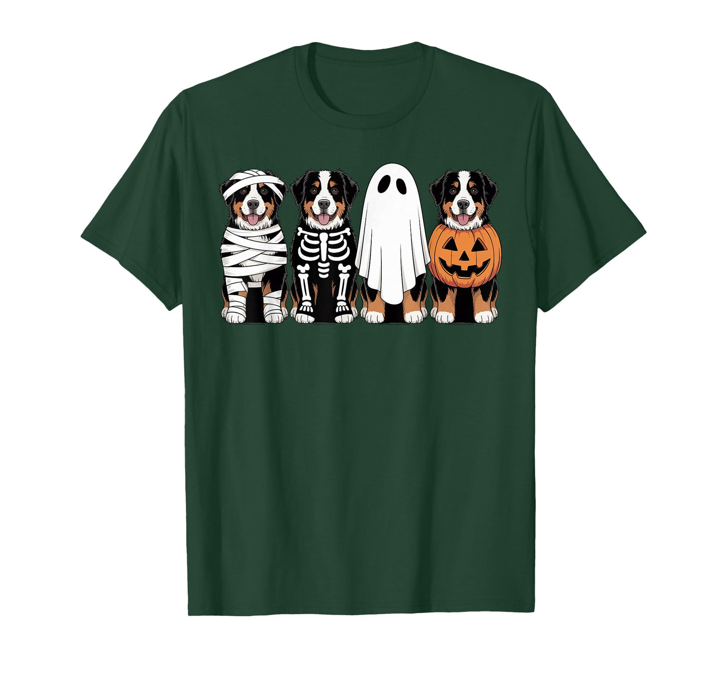 Spooky Ghost Bernese Mountain Dog Pumpkin Halloween Skeleton T-Shirt