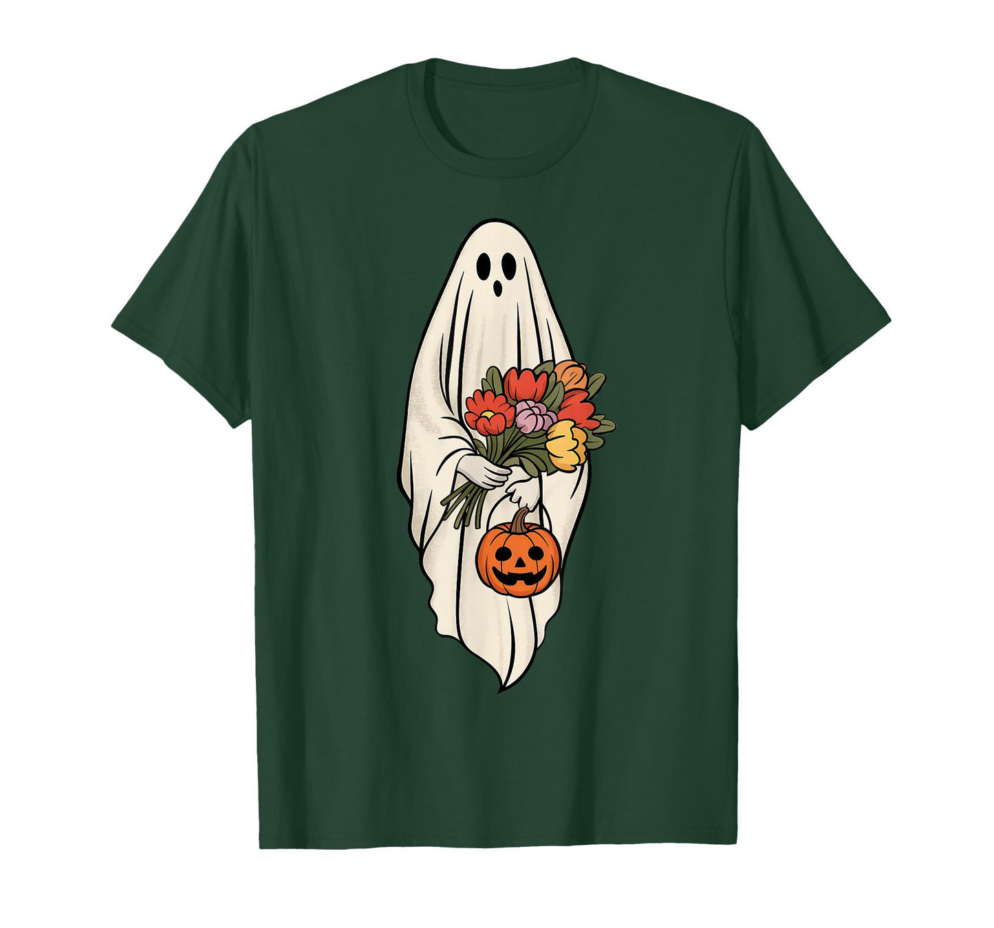 Vintage Ghost Boo Floral Pumpkin Halloween Women Kids Girls T-Shirt