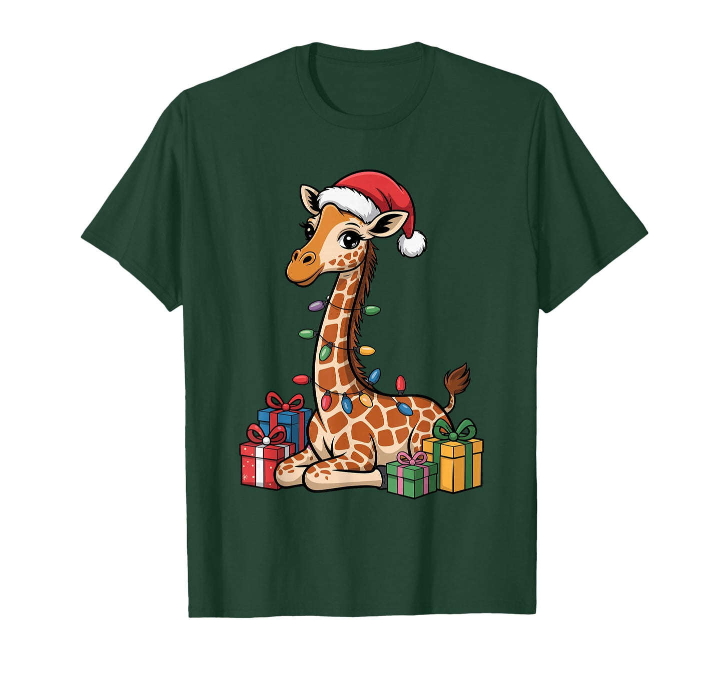 Giraffe Santa Hat Christmas Design Funny Wild Animal Lovers T-Shirt