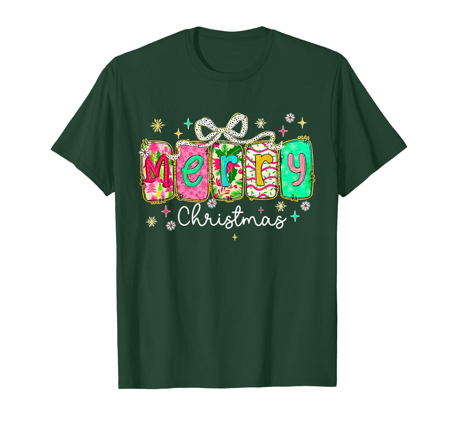 Merry Christmas Tree Coquette Bow Merry and Bright Girl T-Shirt