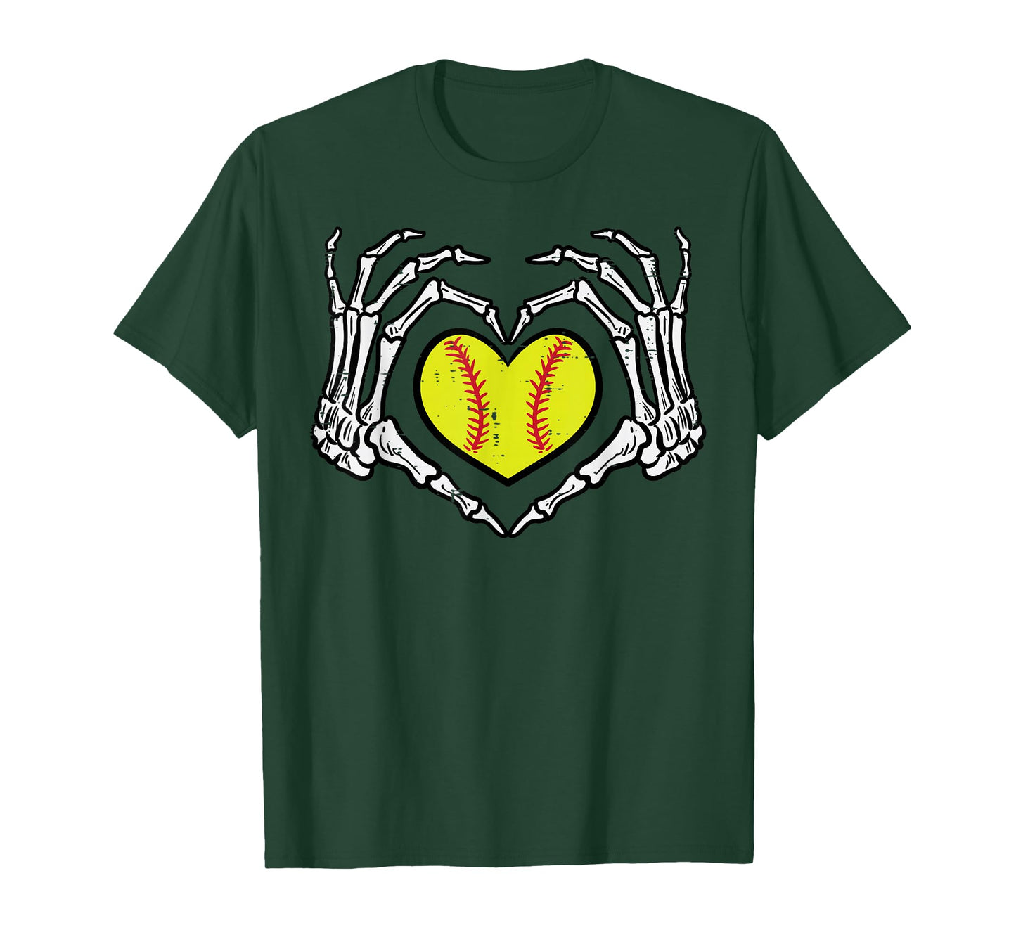 Halloween Softball Heart Skeleton Hands Costume Women Girls T-Shirt