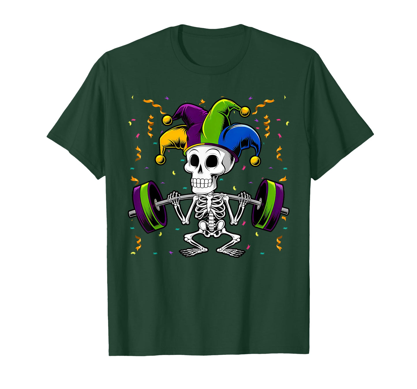 Jester Skeleton Deadlift Mardi Gras Gym Weight-Lifting T-Shirt