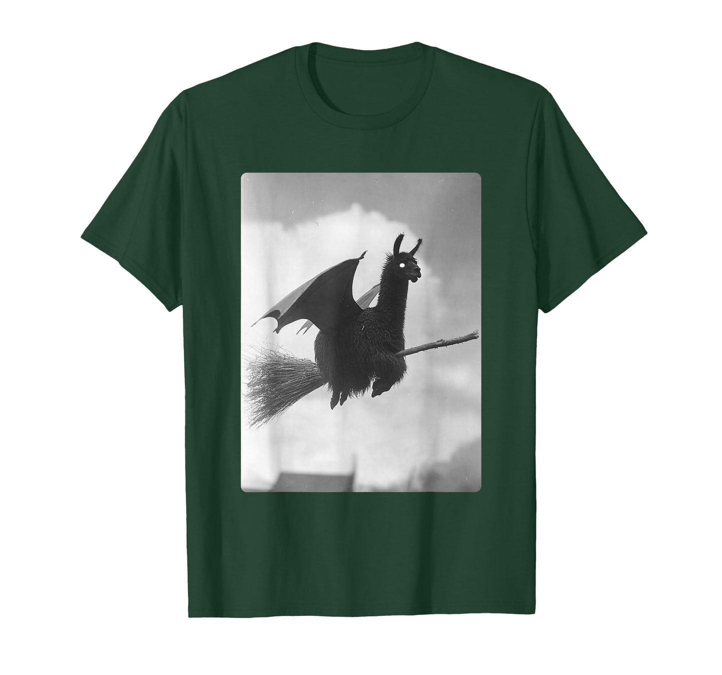Gothic Llama Witch Broom Bat Wings Spooky Halloween Animal T-Shirt