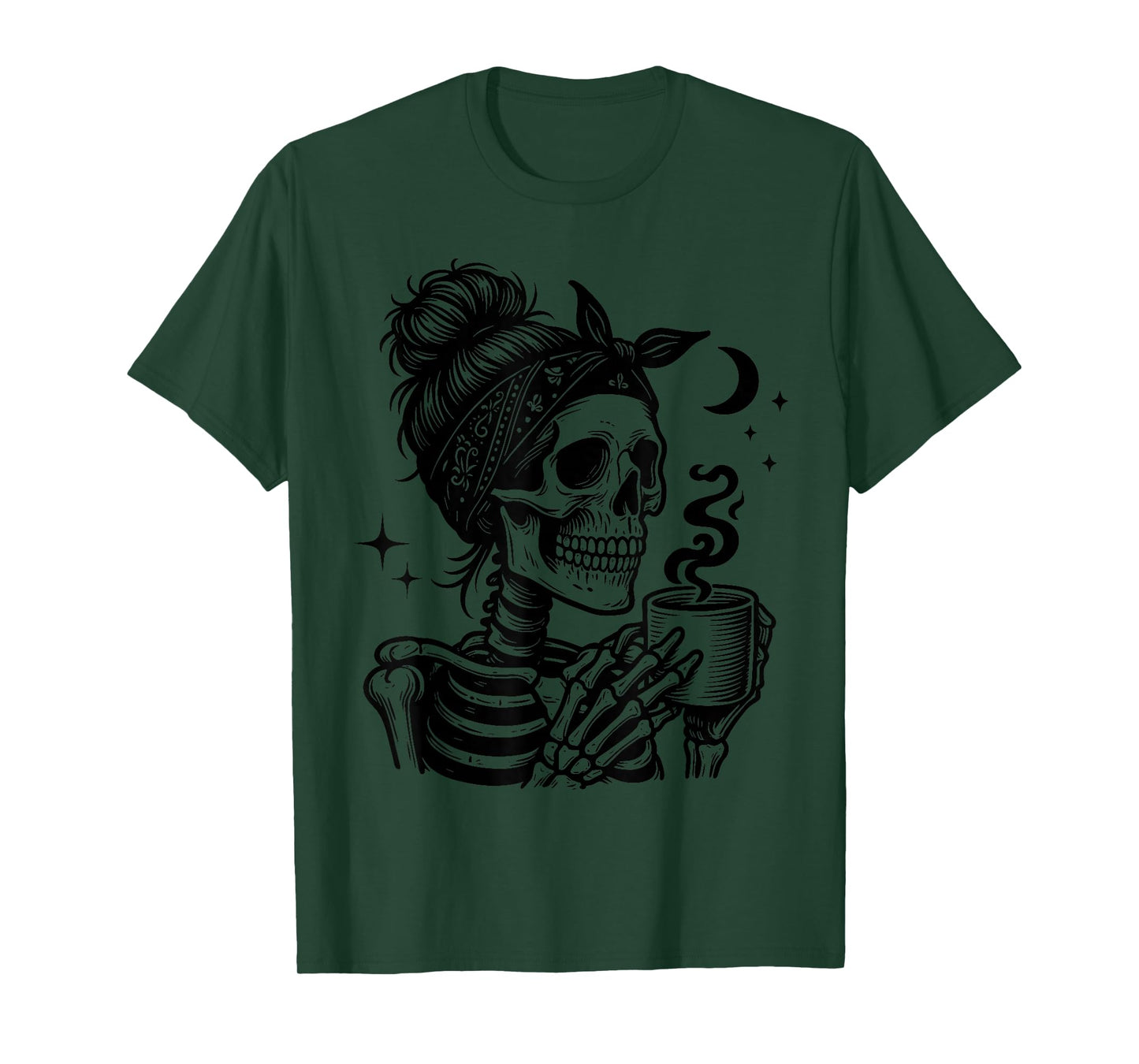 Halloween Skeleton Skull Drinking Coffee Halloween Skull T-Shirt