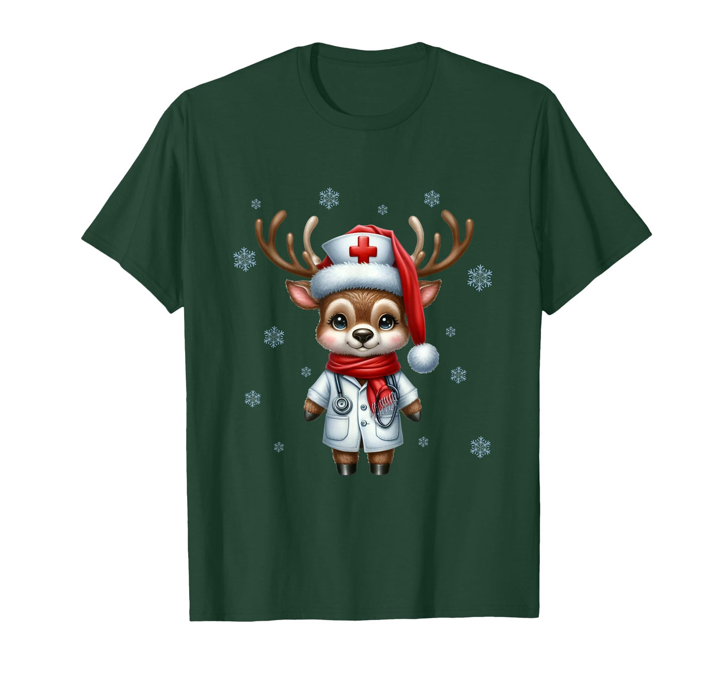 Funny Reindeer Nurse Scrub Merry Christmas Pajama Xmas Nurse T-Shirt